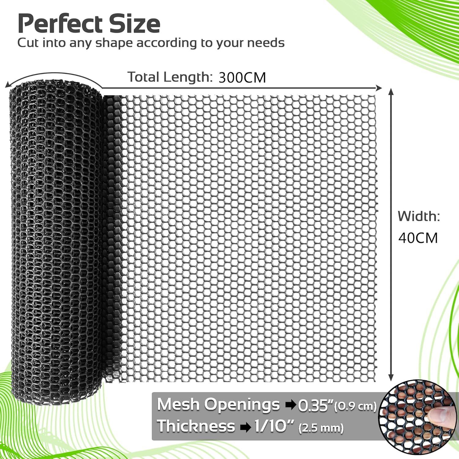 Plastic Wire Mesh Fence 40 X 300CM Roll - Ideal for Poultry, Dogs, Rabbit, Snake Barrier & Gardening - Durable Plastic Chicken Wire Mesh (Black)