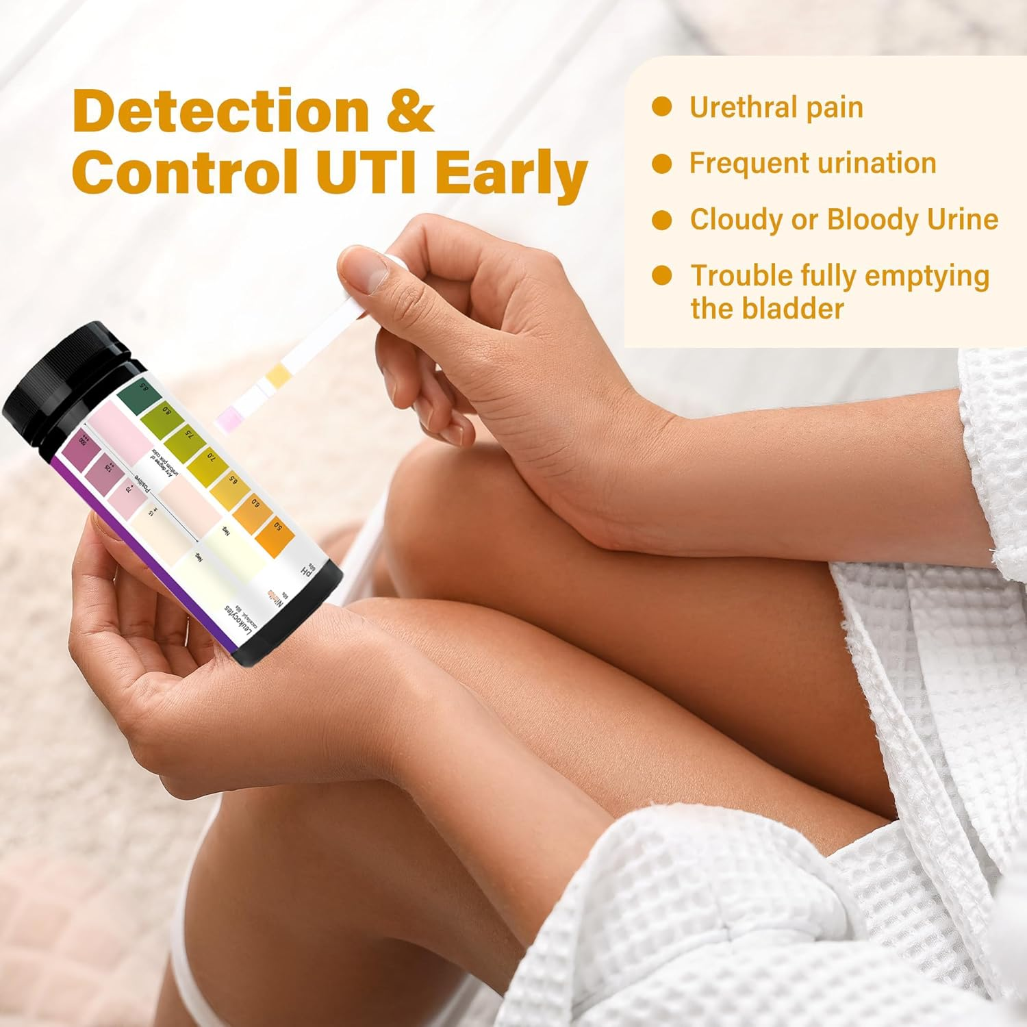 Uti Test Strips,100 Strips 3-In-1 Urinary Home Testing Kit, Fast and Accurately Reads Leukocytes, Nitrites, PH, Simple at Home Urine Test Strips image number 5