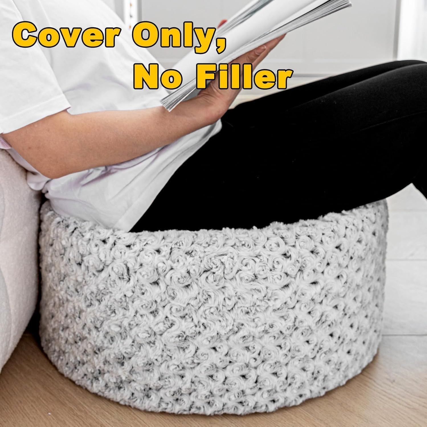 Unstuffed Ottoman Pouf Cover &ndash; 51X31Cm Footstool Slipcover, Storage Ottoman Foot Rest, Floor Pouf & Footrest Cushion Cover Only (Snow Gray) image number 2