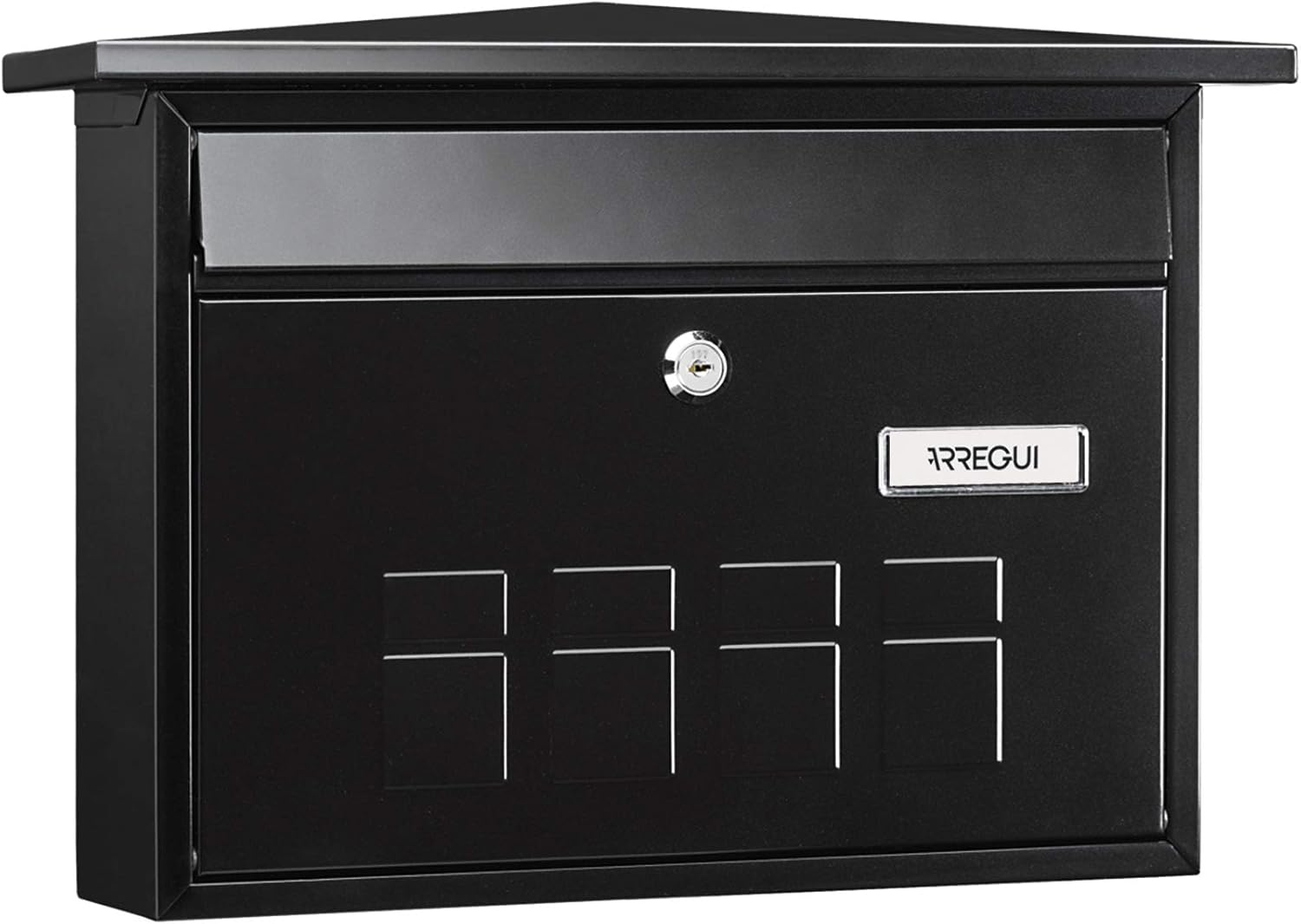 ARREGUI Deco E5701 Galvanised Steel Letterbox, Size M (DIN A4 Post), Horizontal Wall Letter Box for Outdoor Use, Post Box for Outdoor Use with Name Plate and Flap in White