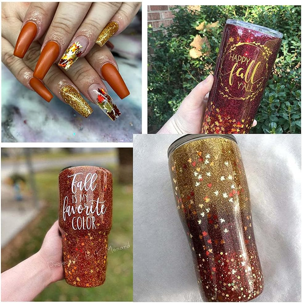 Nail Art Holographic Glitter Fall Maple Leaf Shaped Flakes 2 Pot,Red Yellow Orange Glitter Sequins 3D Mixed Metallic Maple Glitter Nail Art Design Spangles for Acrylic Nail Kit Manicure Decorations image number 5