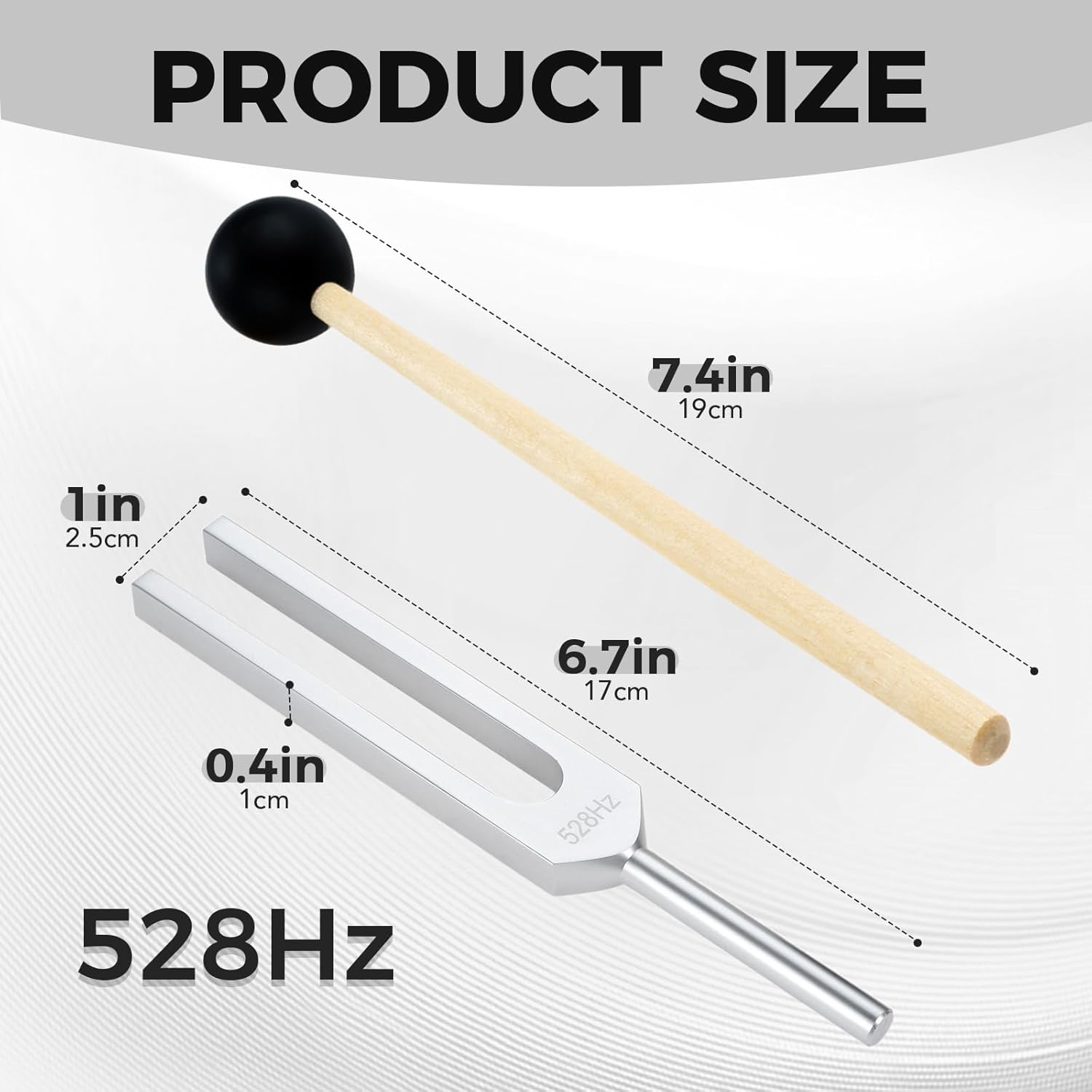 528 Hz Tuning Fork for DNA Repair Healing, Perfect Healing, Musical Instrument, Sound Therapy, Vibration, with Silicone Hammer, Bag and Cleaning Cloth image number 1