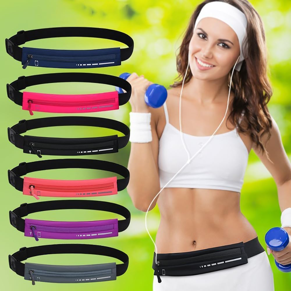 Slim Running Belt Fanny Pack, Waist Reflective Pouch Belt for Sport, Money Phone Keys, Black image number 2