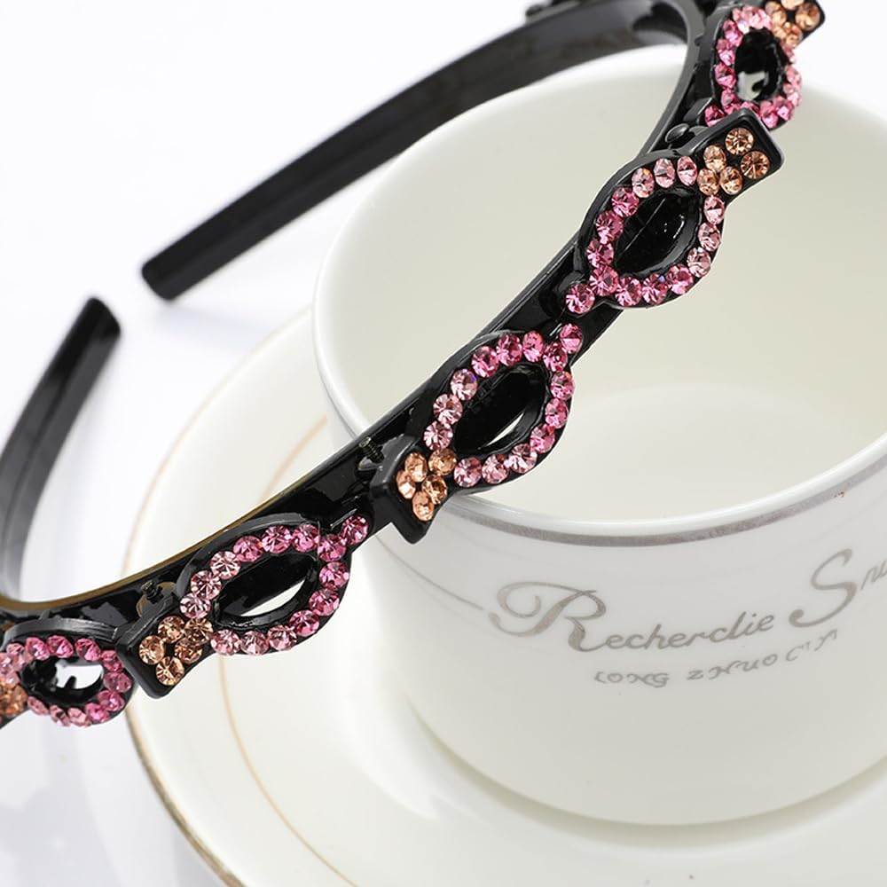 Ssyang 2 Pieces Hair Band with Twist Clip Hairstyle Aid Hair Band with Clips, Hair Twister Headband, Twist Clip Headband Girls Hair Accessories (White + Pink with Colour Gradient) image number 6