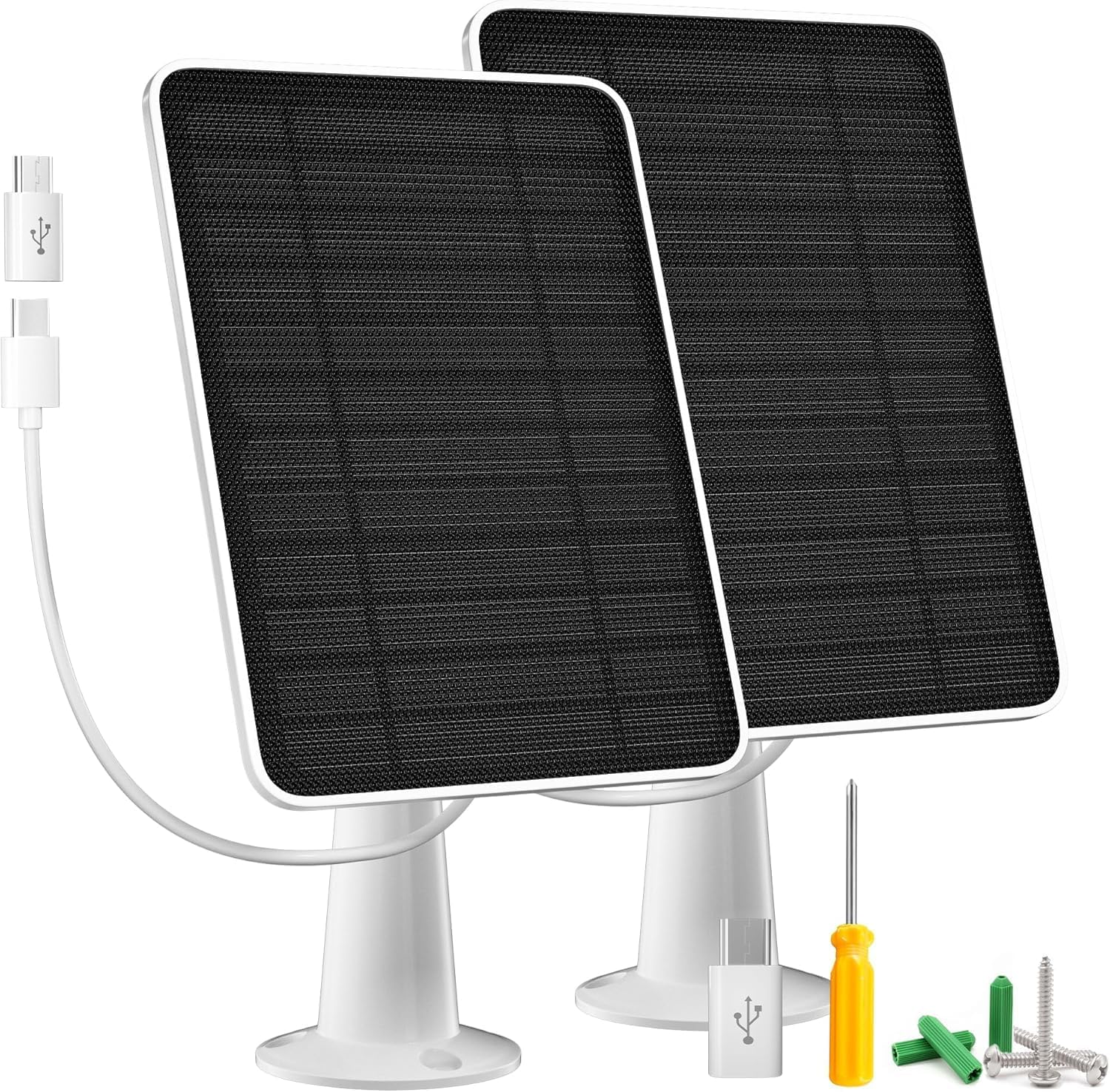 Solar Panel Charger Compatible with Arlo Essential 2K Outdoor(2Nd Gen)/Essential XL Camera(2Nd Gen)/Essential Spotlight, 5W Solar Panel with IP65 Waterproof 10Ft Micro USB-C Cable (2 Pack)