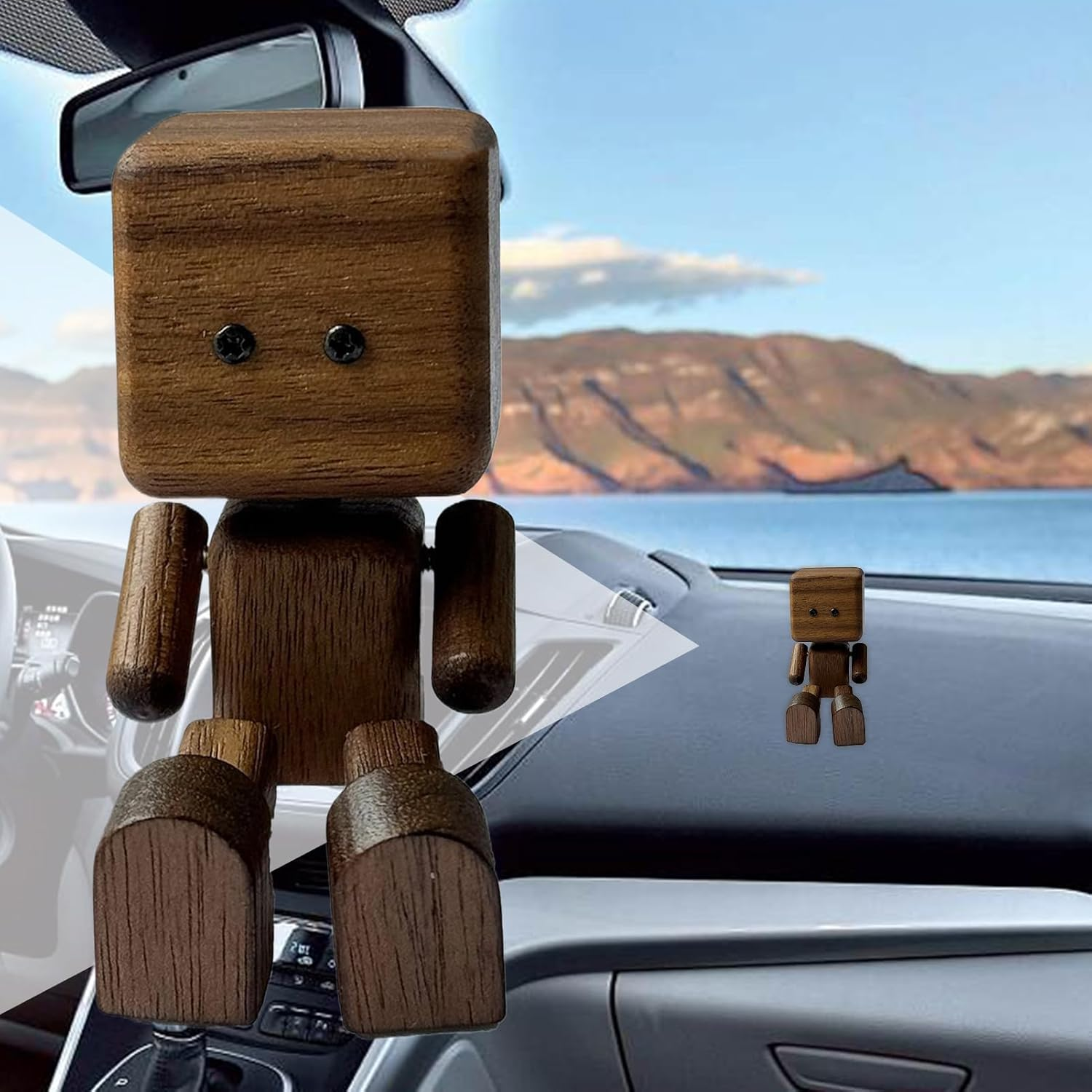 Wooden Shaking Man Figurine Car Ornament,Shaking Leg Car Decor,Wood Man Dashboard Bobble Figure,Handmade Magnetic Shake Feet Doll for Women Men Dad Father Husband Mother Friend - Covered Beech image number 4