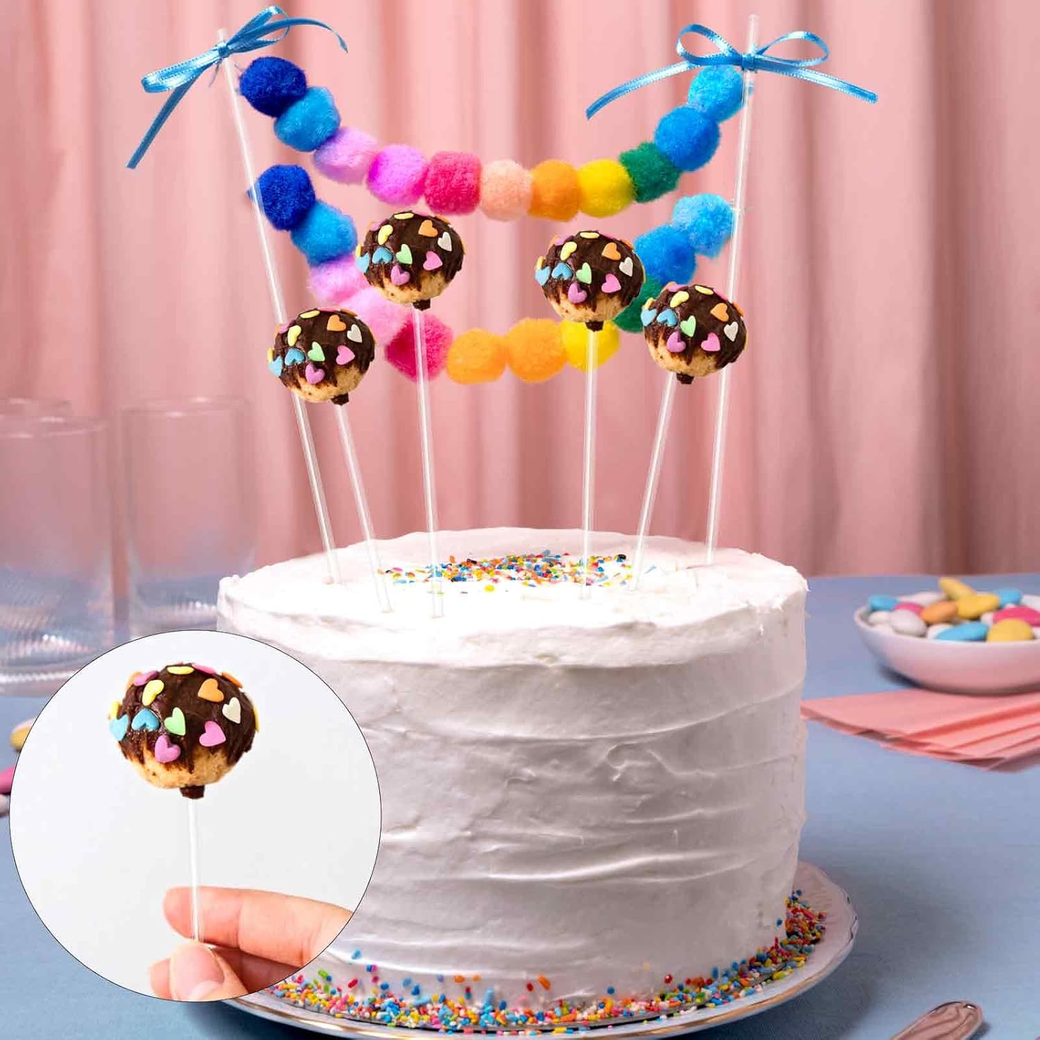 50 Pcs Acrylic Lollipop Sticks 8 Inch Cake Pop Sticks Clear round Stir Rod Reusable Cake Topper Sticks Acrylic Strip for Making Candy Dessert Lollipops Cake Cookie Pop Sticks DIY (3Mm Diameter)