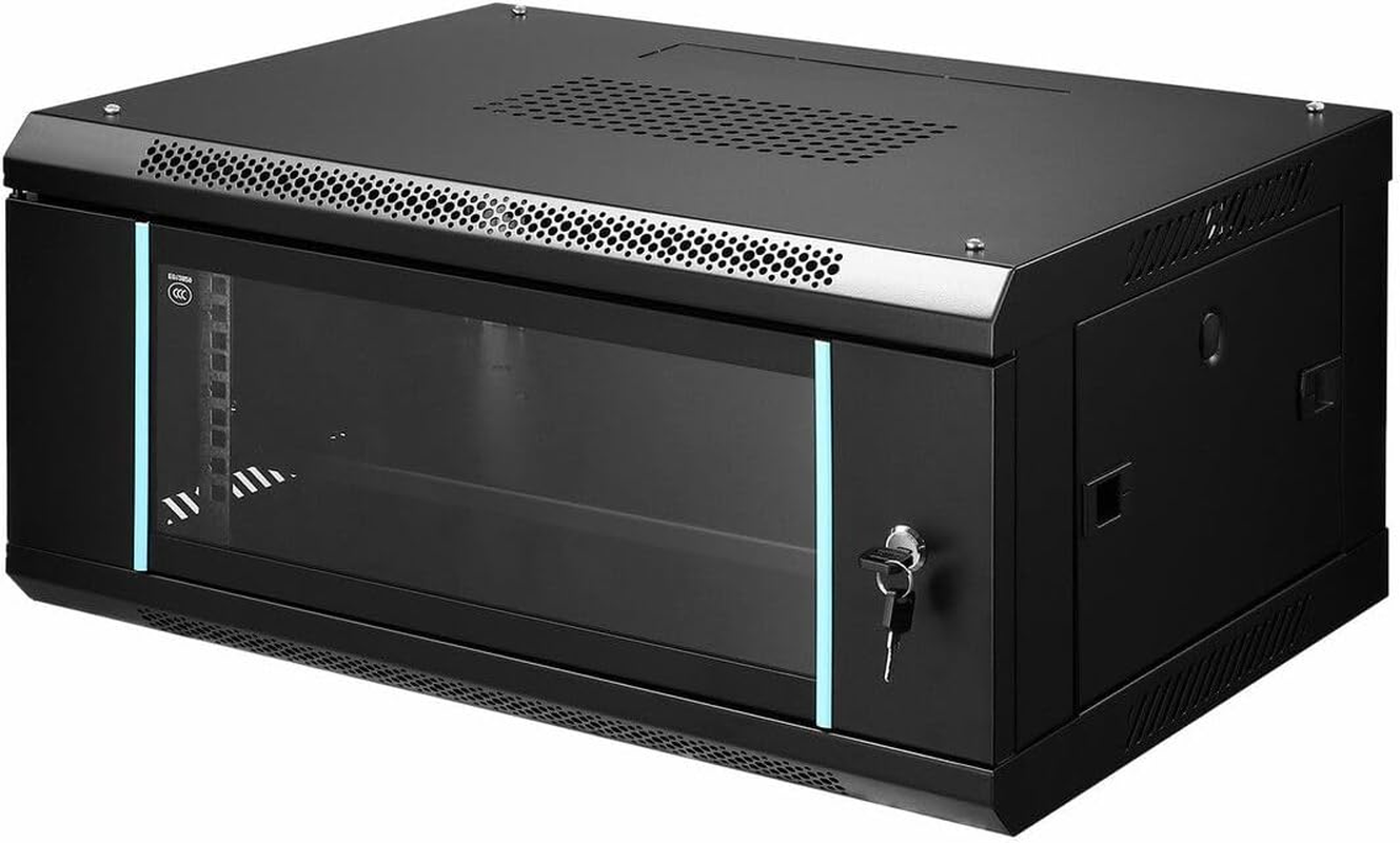 AUSWAY 4U Network Server Cabinet Wall Mount Data Rack Enclosure 19 Inch Deep with Locking Glass Door Removable Side Panels for IT Computer Equipment
