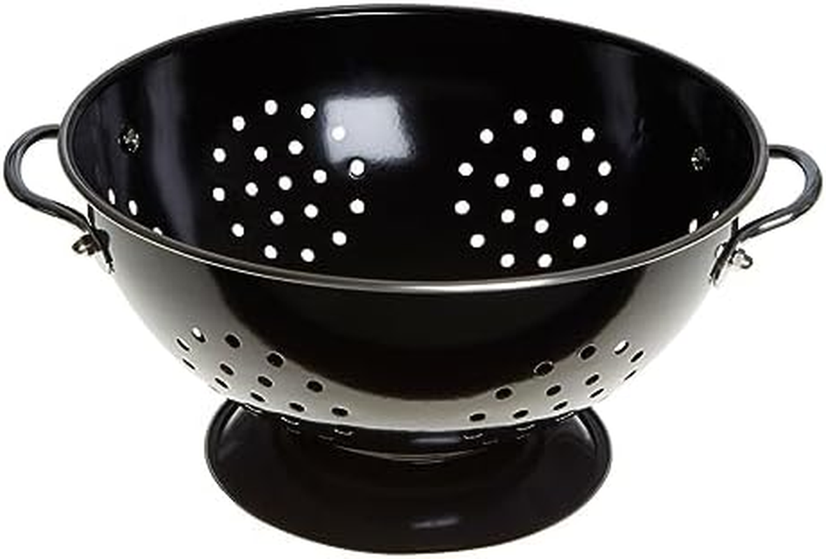 Premier Housewares 508557 Enamel Retro Colander Bowl Stainless Steel Pasta Strainer Black Rice Strainer for Cooking Sives for Cooking Pasta Drainer, H13 X W23 X D23Cm