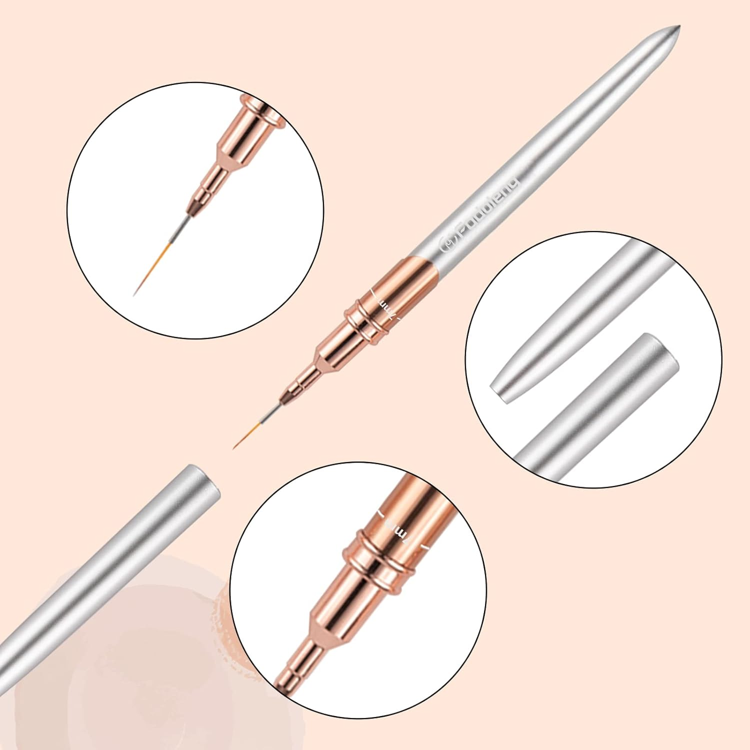 Nail Art Brushes, 6Pcs Nail Design Brushes for Different Lines and Detail Patterns Nail Brushes for Nail Art Salon or Home Use(5/7/9/11/15/25Mm) - Pink2 image number 7