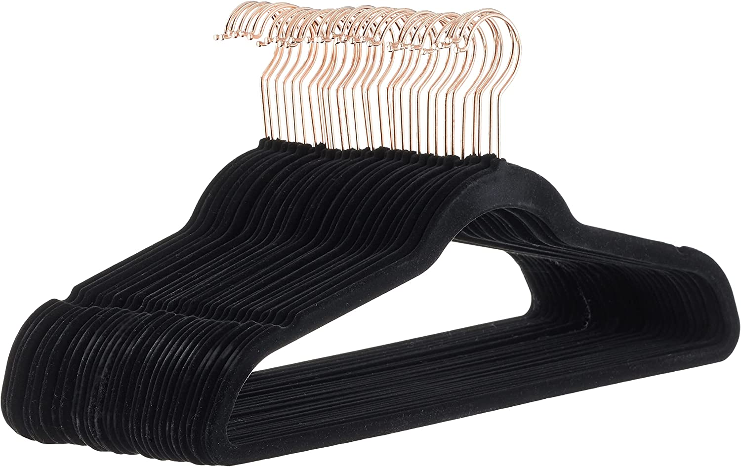 Amazon Basics Slim, Velvet, Non-Slip Suit Clothes Hangers, Black/Silver - Pack of 30
