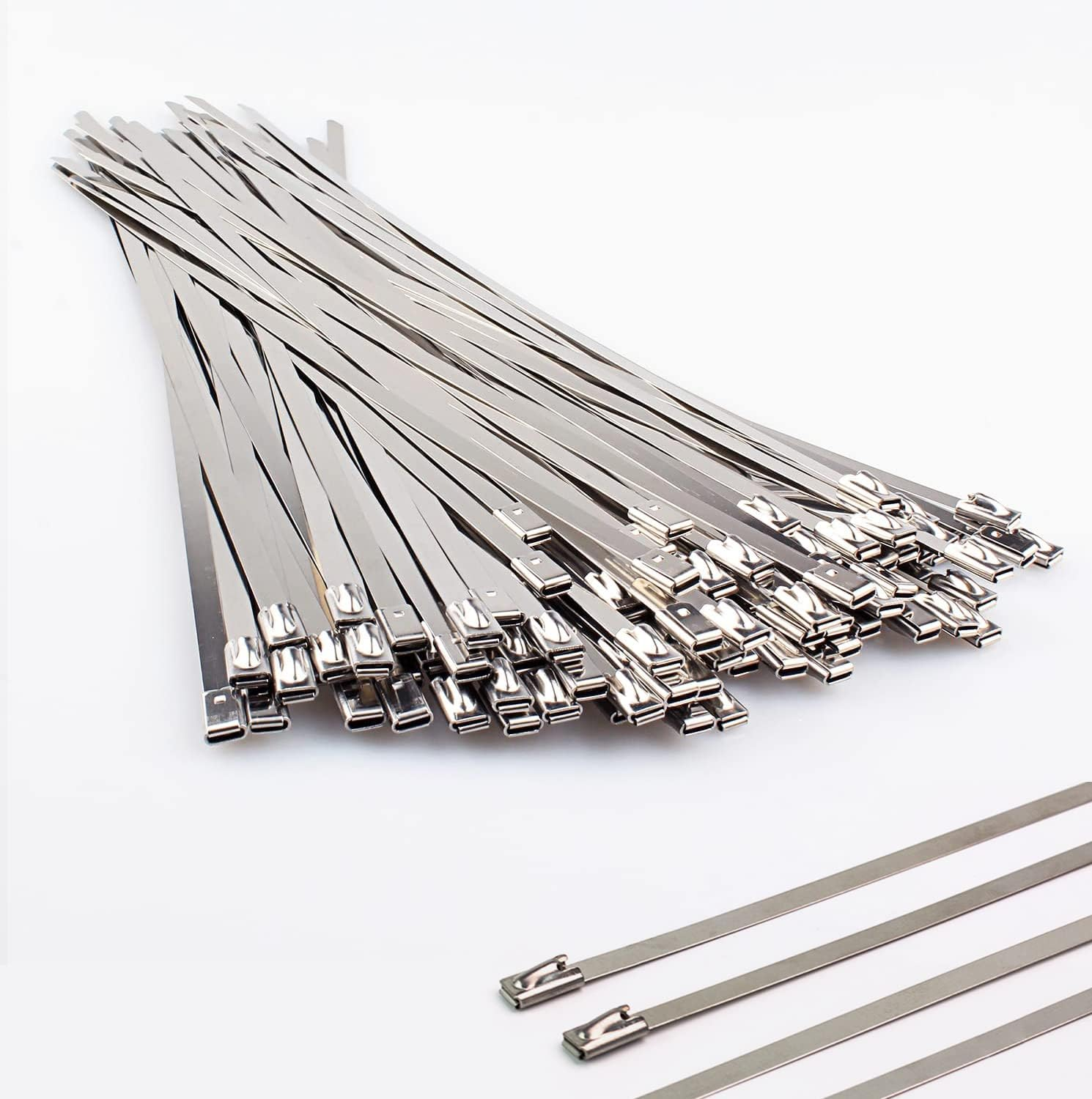 Metal Zip Ties 12 Inch, Heavy Duty 304 Stainless Steel Zip Cable Ties with 200 Lbs Tensile Strength, Self-Locking Strap Ties (100 Pcs) image number 3