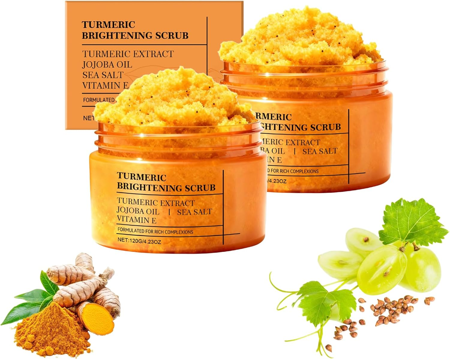 Turmeric Exfoliating Body Scrub for Dark Spots, Brightening Inner, Underarms, Inner Thighs, Bikini Area, Moisturizing Face and Body Polish