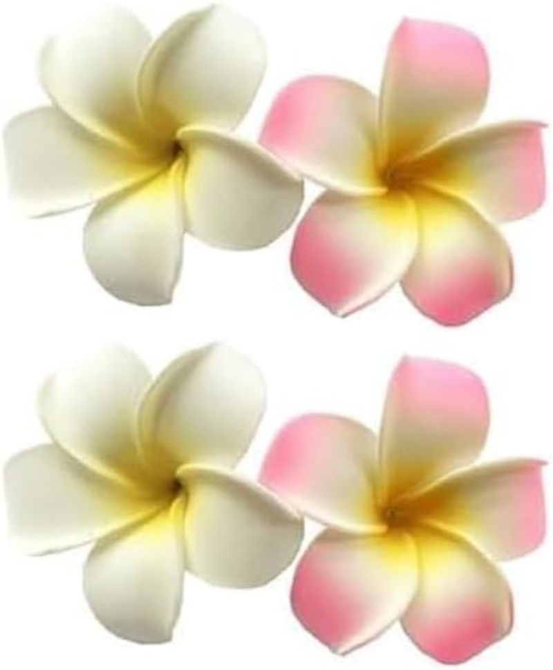 4 Pcs 7Cm White and Pink Hawaiian Frangipani Plumeria Foam Head Flower Party Beach Hair Clip Hair Clips Clips and Barrettes