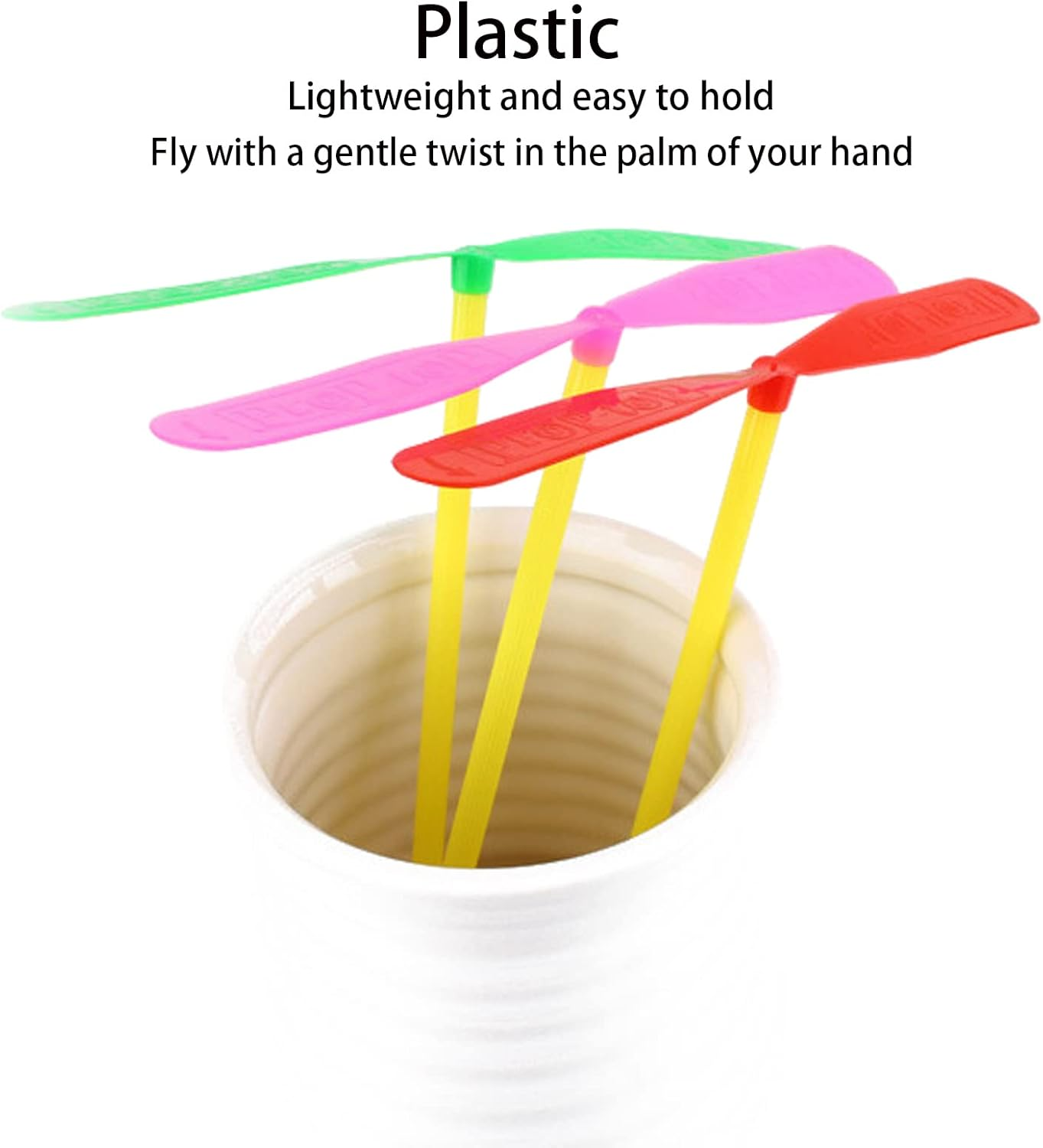 Flying Hand Helicopter Toy - Bamboo Dragonfly Hand Rub Plastic Propeller, Plastic Flying Toys Edu Toy for Outdoor Toy Kids Gift Flying (Random Color) 30 Pieces image number 3