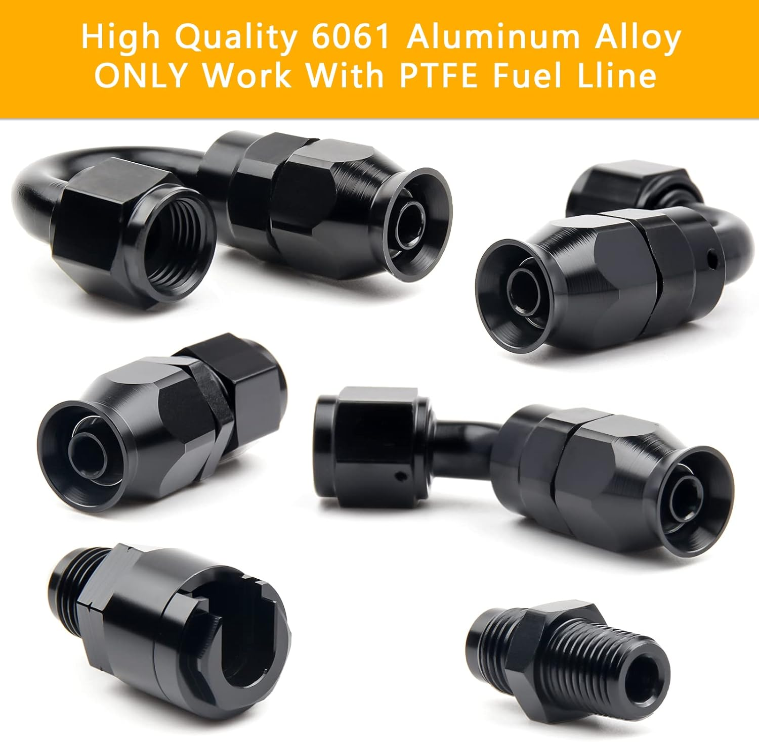 8AN PTFE Fuel Line Kit, 13/32" Nylon Stainless Steel Braided, LS Swap EFI E85 Injection Fuel Hose Fitting AN8 26FT image number 6