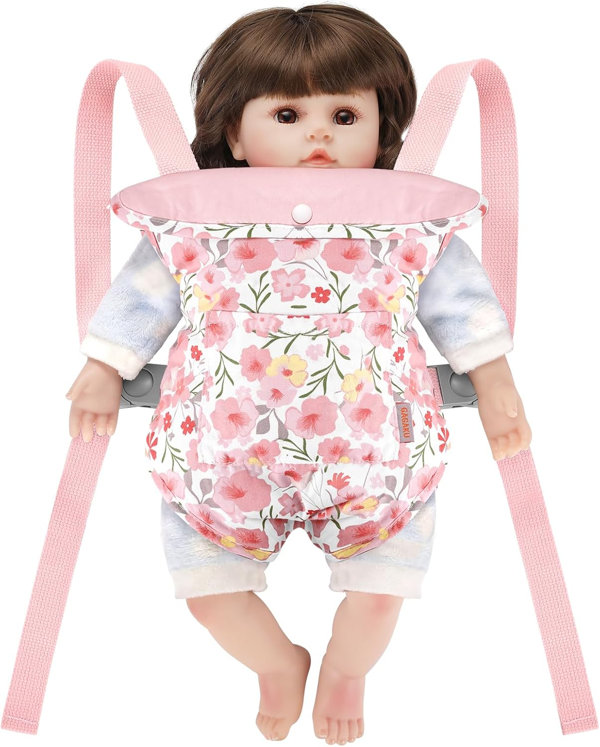 GAGAKU Baby Doll Carrier Toddler Baby Carrier for Dolls Reborn Baby Doll Accessories Front and Back Doll Carriers - Pink Rose of Sharon image number 2
