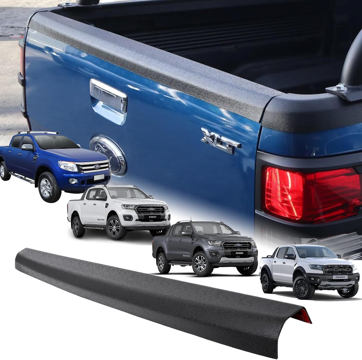 Tailgate Protector for Ford Ranger Accessories PX1 PX2 PX3 2011-2022, Tailgate Cover Rail Guard Cap Trim Textured Matte Black, Car Exterior image number 2