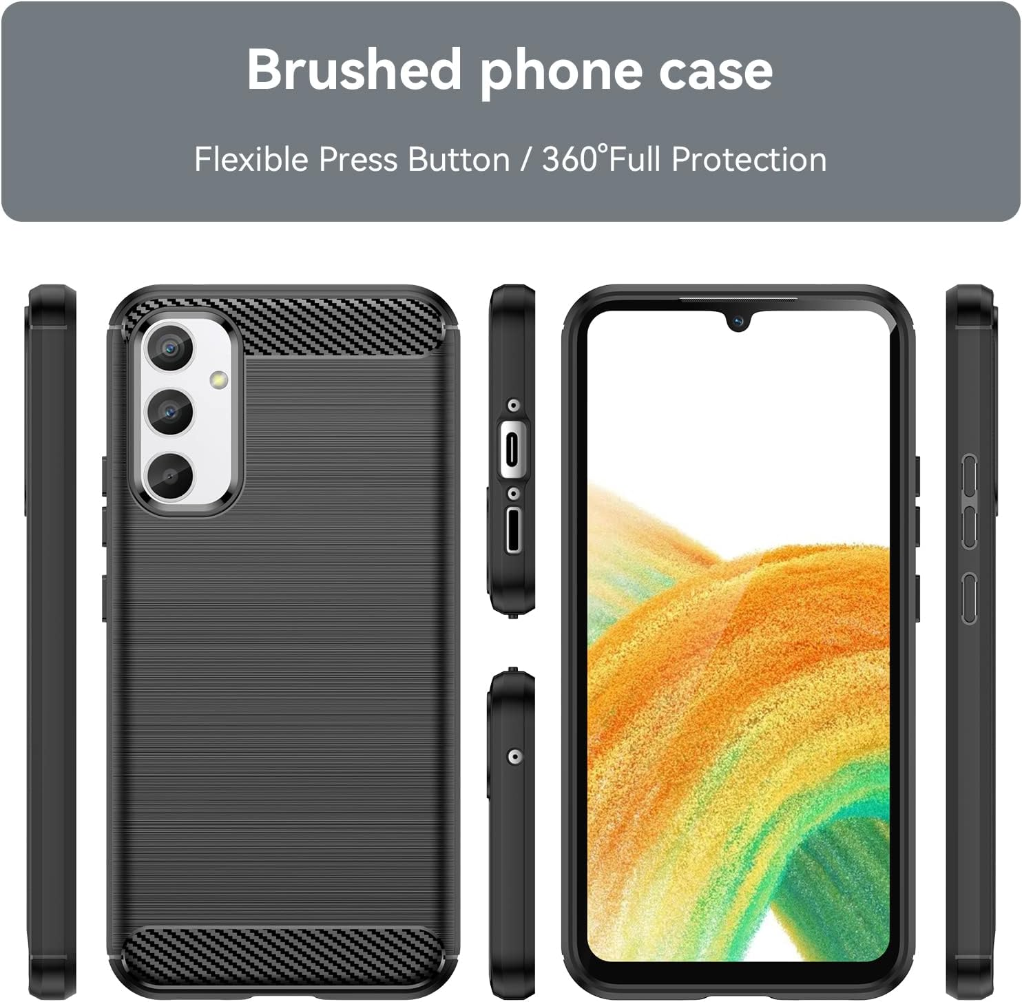 HEYUS Case for Samsung Galaxy A34 5G Case, Shock-Absorption Brushed Flexible Soft Carbon Fiber Protective Cover for Samsung A34 5G - Black image number 6