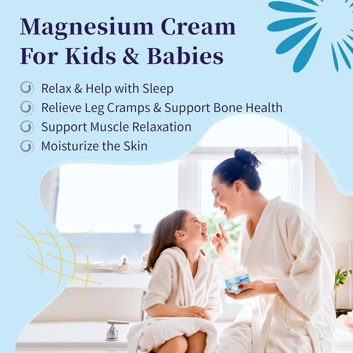 Magnesium Lotion for Kids & Babies, Bedtime Cream for Sleep, Lavender Calming Magnesium Oil Lotion for Relaxation, Apply to Feet, Legs, Body, 4 OZ.