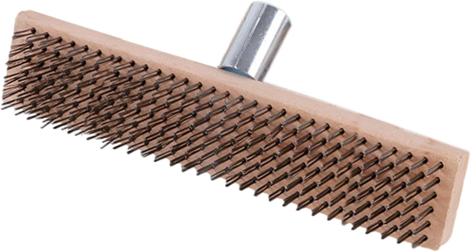Wire Broom - Stainless Steel Wire Broom Brush, Wire Brush for Cleaning | 30Cm Heavy Duty Floor Brush with Wooden Handle, Easy to Install Thickened Wire Broom Brush image number 2