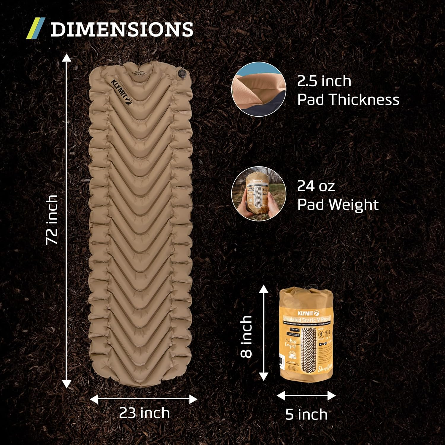 Klymit Static V Sleeping Pad, Lightweight, Outdoor Sleep Comfort for Backpacking, Camping, and Hiking, Inflatable Camping Mattress