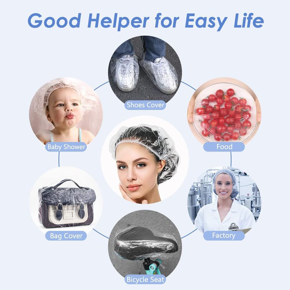 100 Pcs Waterproof Clear Hair Bath Caps Disposable Shower Caps for Women, Kids, Girls, Spa, Salon, Travel, Hotel and Home Use Plastic Hair Cap image number 3
