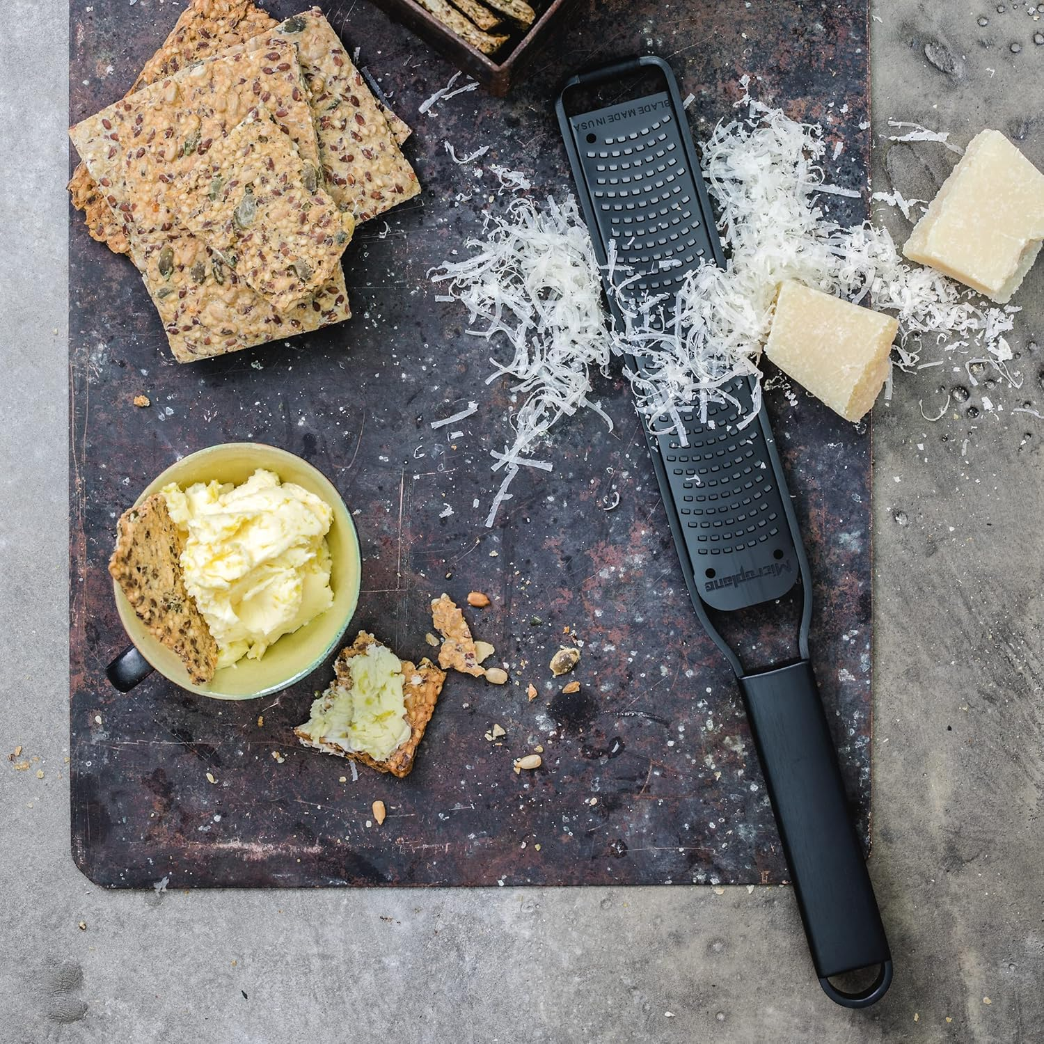 Microplane Black Sheep Zester - Ultra-Sharp Stainless Steel Blade, Ideal for Zesting Citrus, Grating Hard Cheeses, Shaving Chocolate, & More, Non-Slip Rubber Foot, PVD Coating, Dishwasher Safe