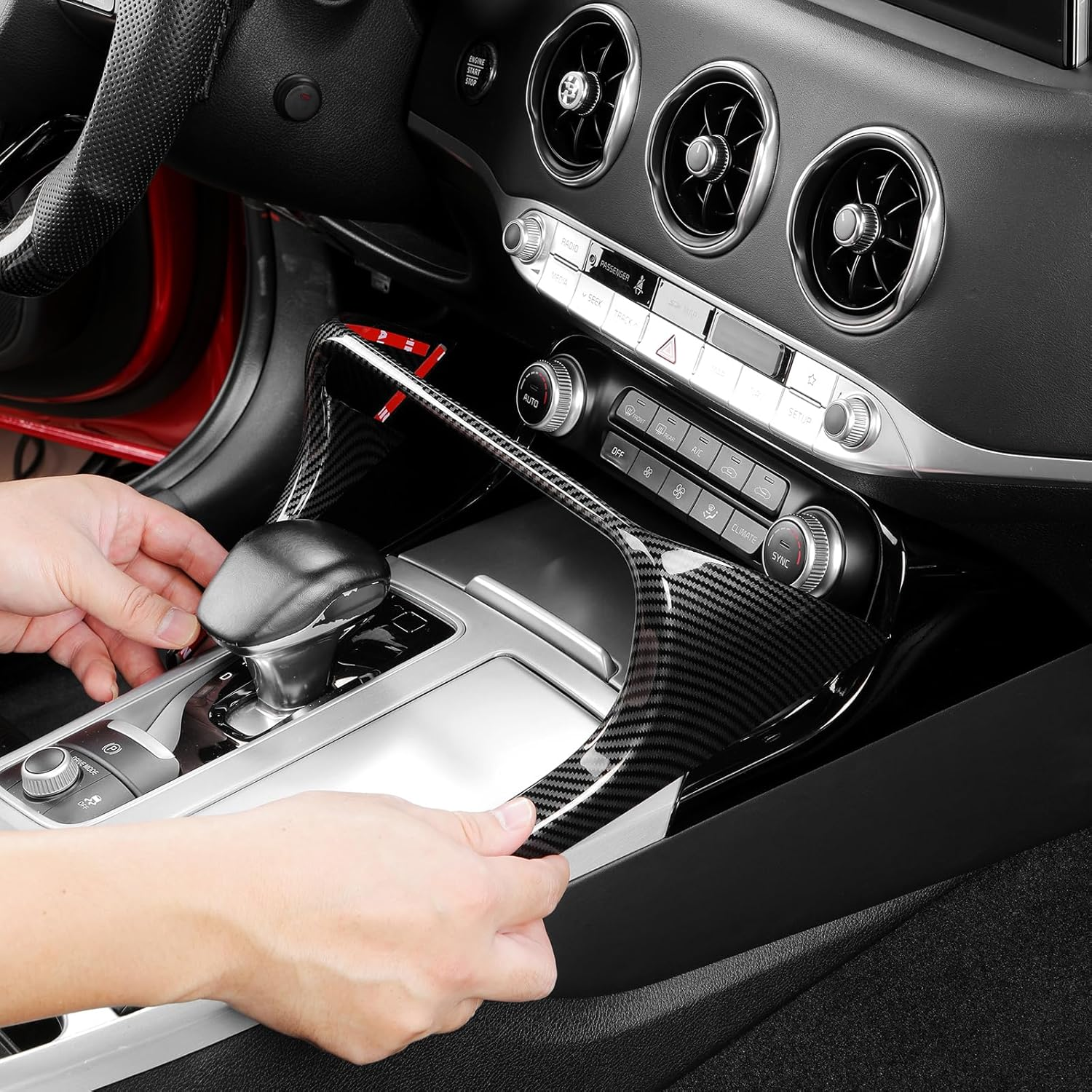 YOUTOOCAR Carbon Fiber Pattern Air Conditioning Vent Outlet Key Switch Trim Frame Cover Compatible with Kia Stinger 2017-2024 Accessories image number 2