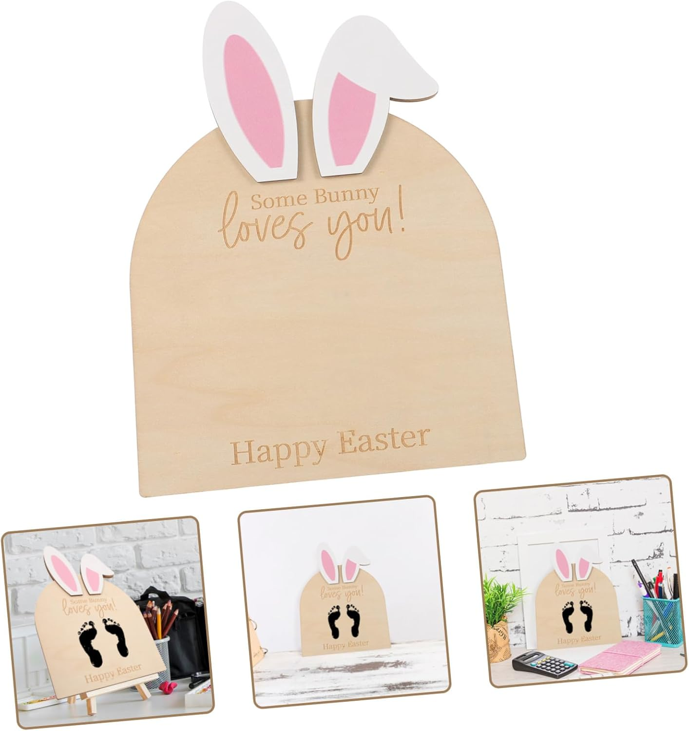 Footprint Keepsake Bunny Ornament Kit Wooden Plaque for Nursery Decor for Newborns First Easter DIY Decoration Adorable Bunny Design image number 4