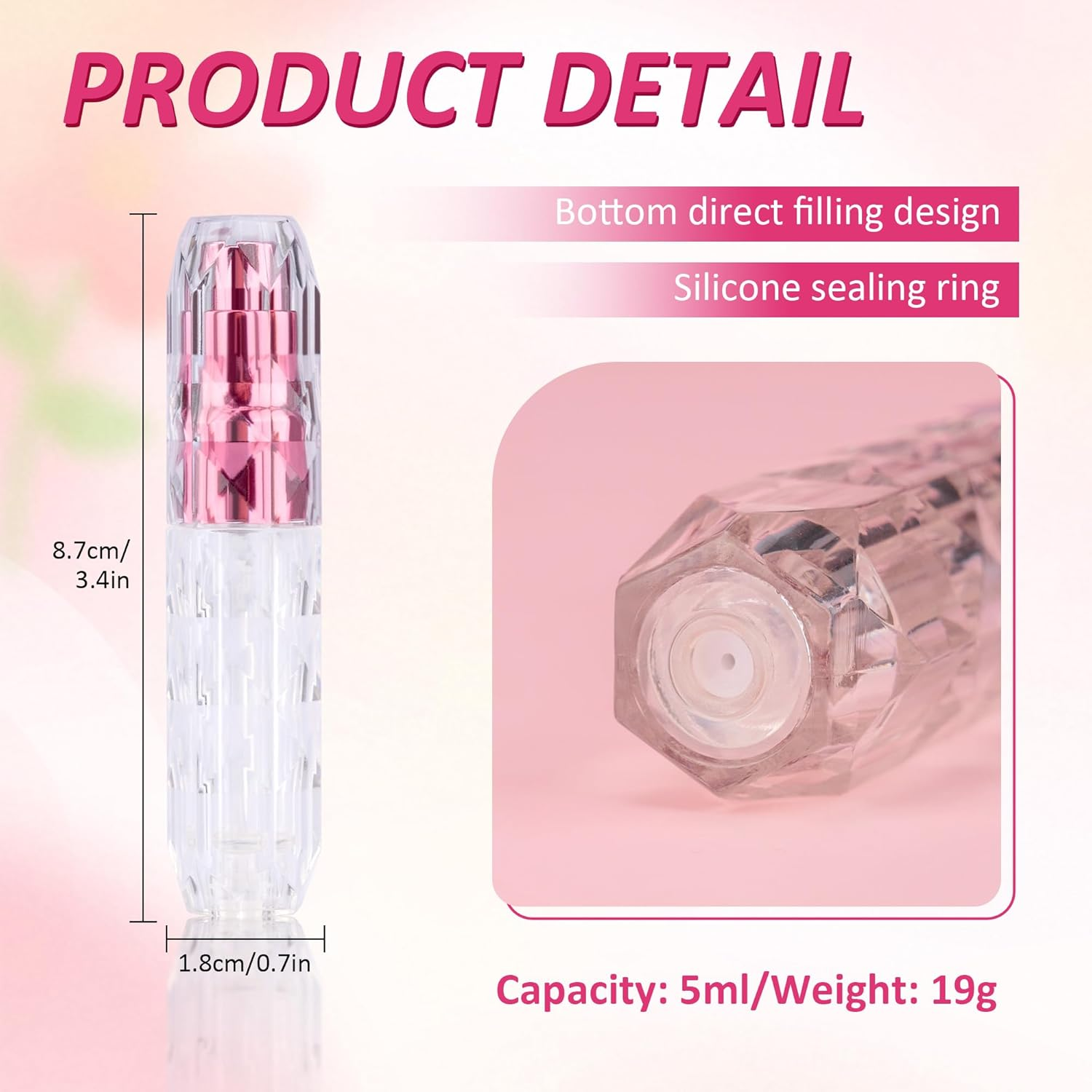 2 PCS Perfume Atomizer Travel Refillable Mini Scent Bottle Diamond Design 5ML Fragrance Sprayer Scent Pump Case for Travel Trip Business Portable Dispenser for Women and Men (Red+Silver) image number 5