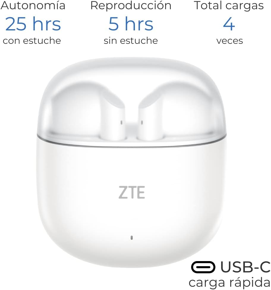 ZTE Buds 2 Wireless Earbuds, TWS, Bluetooth 5.3, 25 Hours Battery, HD Microphone, Touch Control, Voice Assistant, IPX4 Water Resistance, USB-C Charging, White image number 1