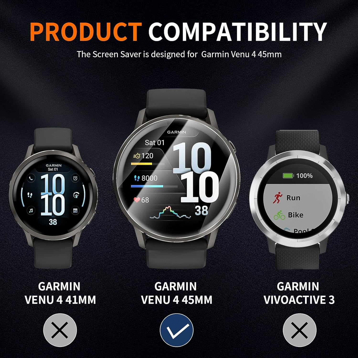 Suoman 6+2 Pack for Garmin Venu 4 45Mm Screen Protector, TPU High Definition Clear Protective Film(6)+ Silicone Anti-Dust Plugs(2), Full Coverage Flexible Anti-Scratch, No Bubble image number 2