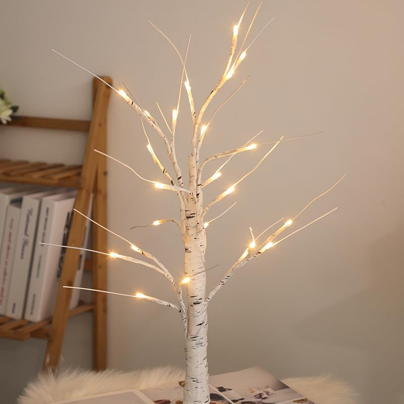 Christmas Decorations Indoor Birch Tree Light with Light Leds Battery Powered Timer for Christmas, Money Trees for Winter Wedding Desk Table Top Mantel Home Easter Decor 60Cm Height (White-1Pack) image number 2