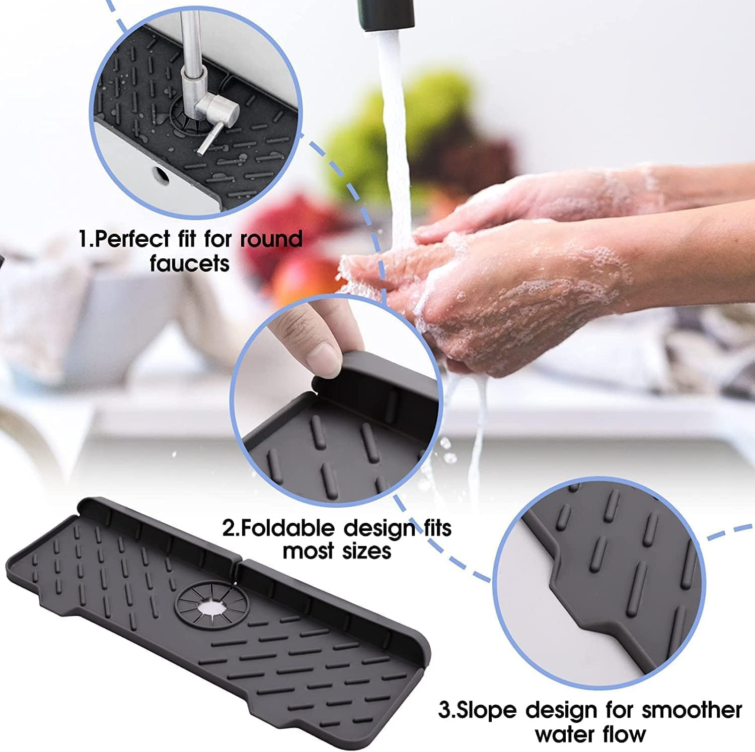 YBVABE Sink Splash Guard, Kitchen Silicone Faucet Mat Sink Water Splash Guard, Faucet Splash Catcher, Deflector under the Faucet, Sink Mat for Kitchen and Bathroom Keep Sinks Dry image number 5