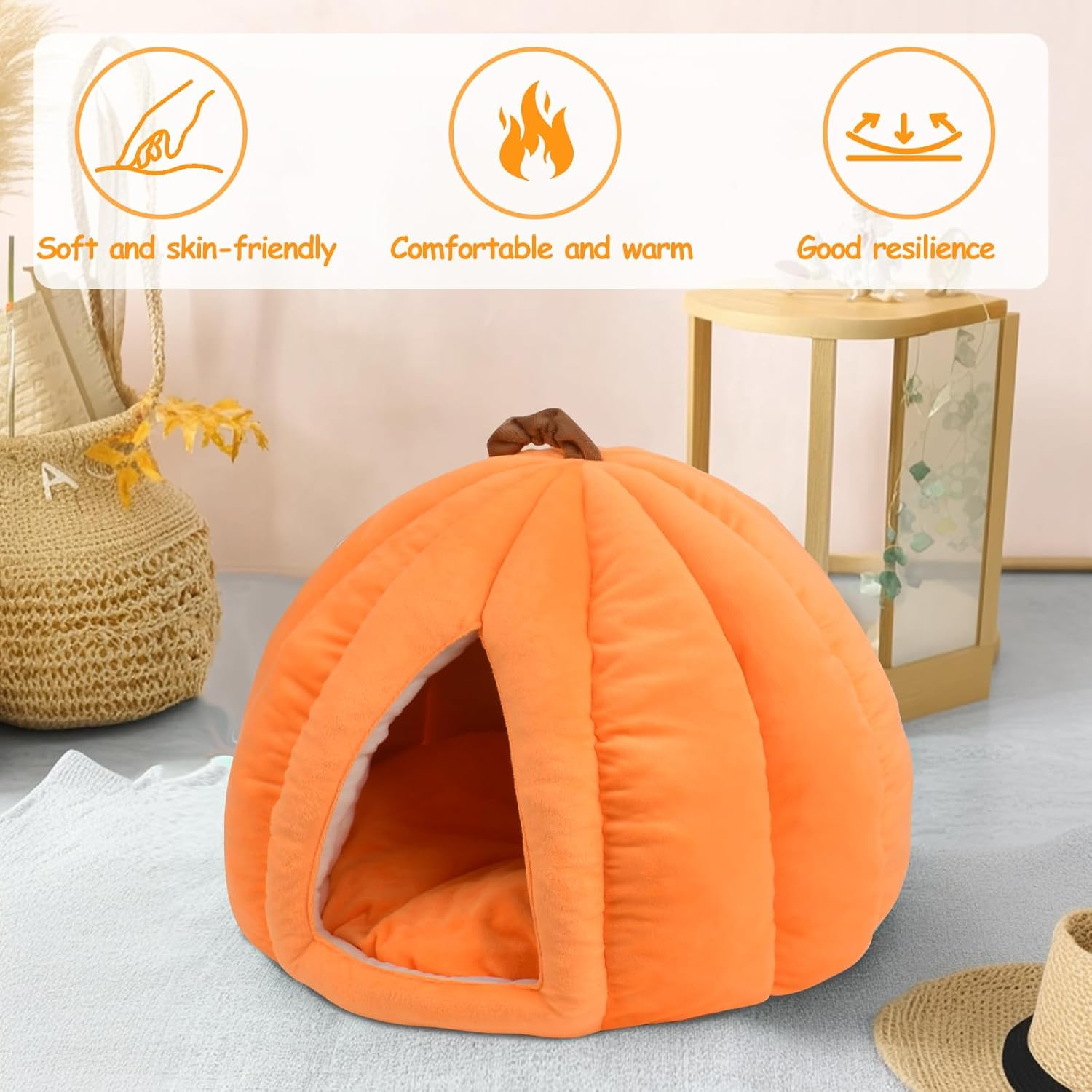 Cat Cave Bed, Removable Cushion Blankets,Soft Semi-Closed Pumpkin Shape Pet Bed, Cat House for Indoor Small, Medium Dogs and Cats, Sleeping Bag (Olive Green, M(2.5-5KG)) image number 5