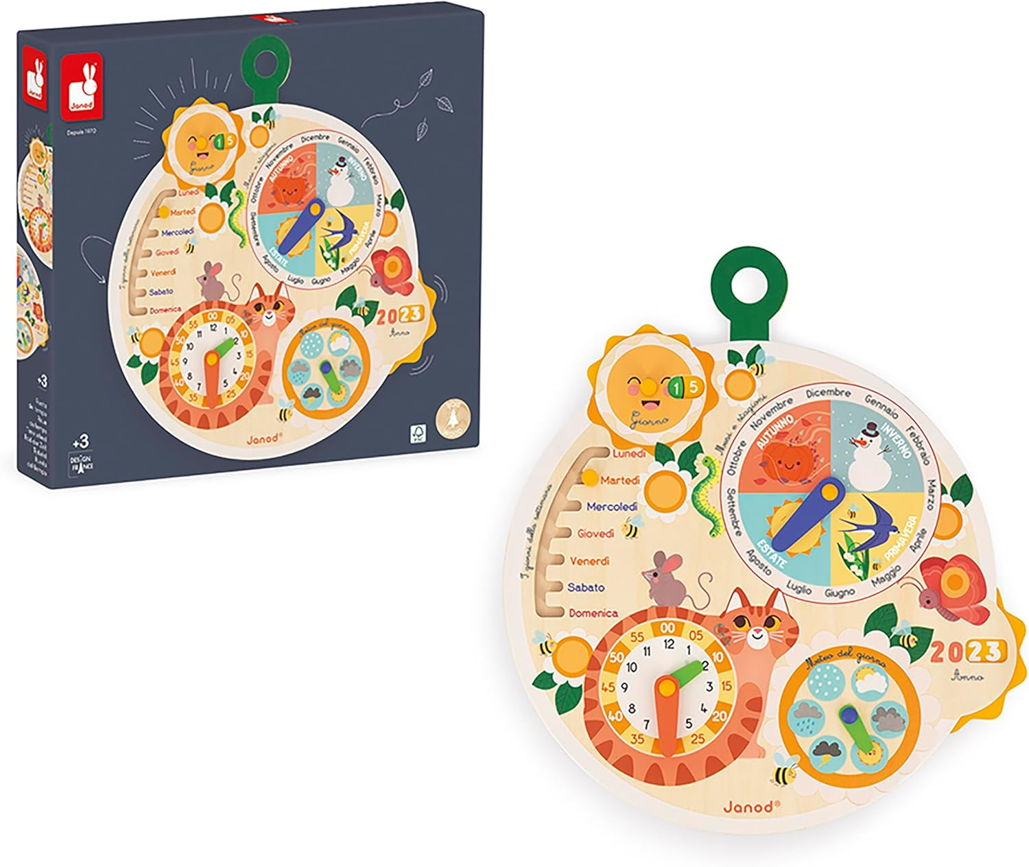 Janod Zeitrad Wooden Learning Calendar for Children'S Educational Play Wooden Toy from FSC from 3 Years J09624, Multi-Coloured image number 2