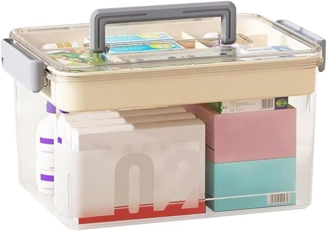 Large Capacity Medicine Storage Box with Handle and Multi-Layer Design, Portable Plastic Pill Organizer for Home, Office, Travel, First Aid & Sundries Storage image number 1