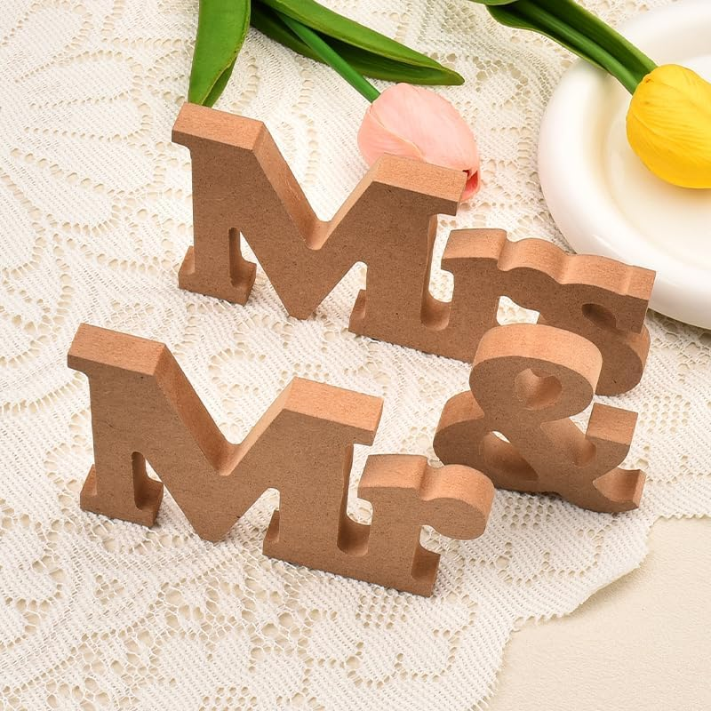 Mr and Mrs Signs Wedding Table Decorations for Bride and Bridegroom Wedding Signs for Ceremony and Reception Wooden Table Sign Stand Wedding Decor for Tables - White image number 6