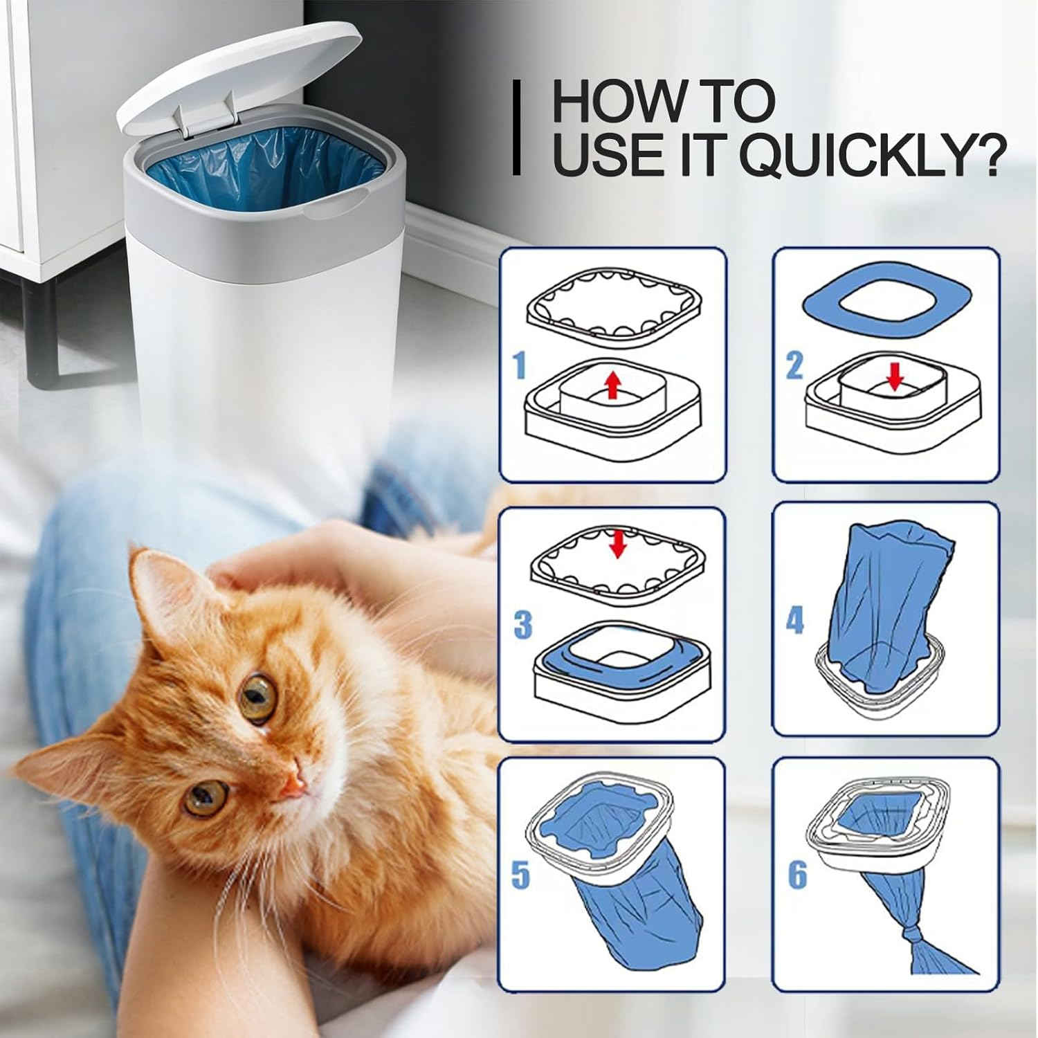 Pack of 12 Refill Cassettes for Cat Litter Disposal Bucket, Made of 7-Layer EVOH Material, Antibacterial and Deodorising Refill Cassette, Suitable for Cat Litter Toilets and Changing Containers image number 2