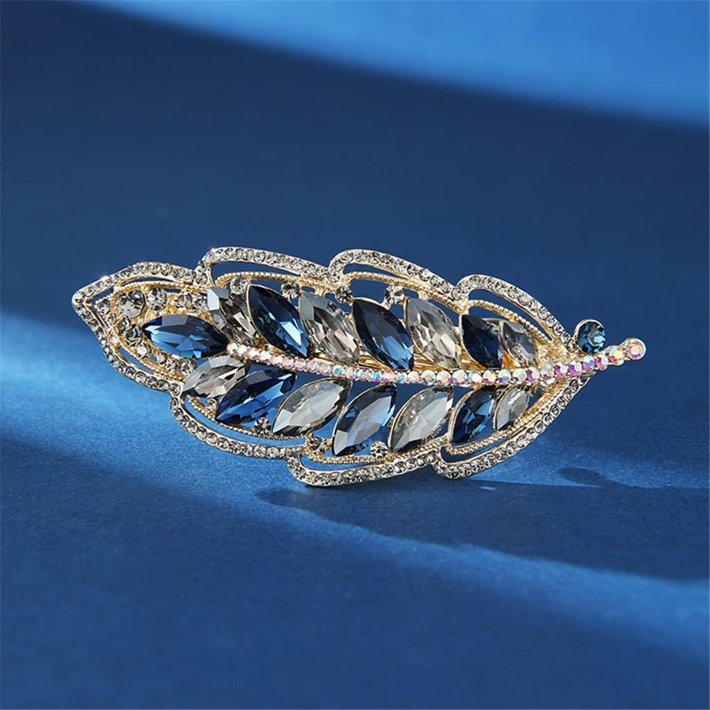 Rhinestone Hairpin,Crystal Barrette,Curl Hair Clip,Leaf Hairpin Female Clip Headdress Back Head Spring Clip Rhinestone Hairpin Hair Accessories (Color : A, Size : 9.6 * 3.8Cm) image number 3