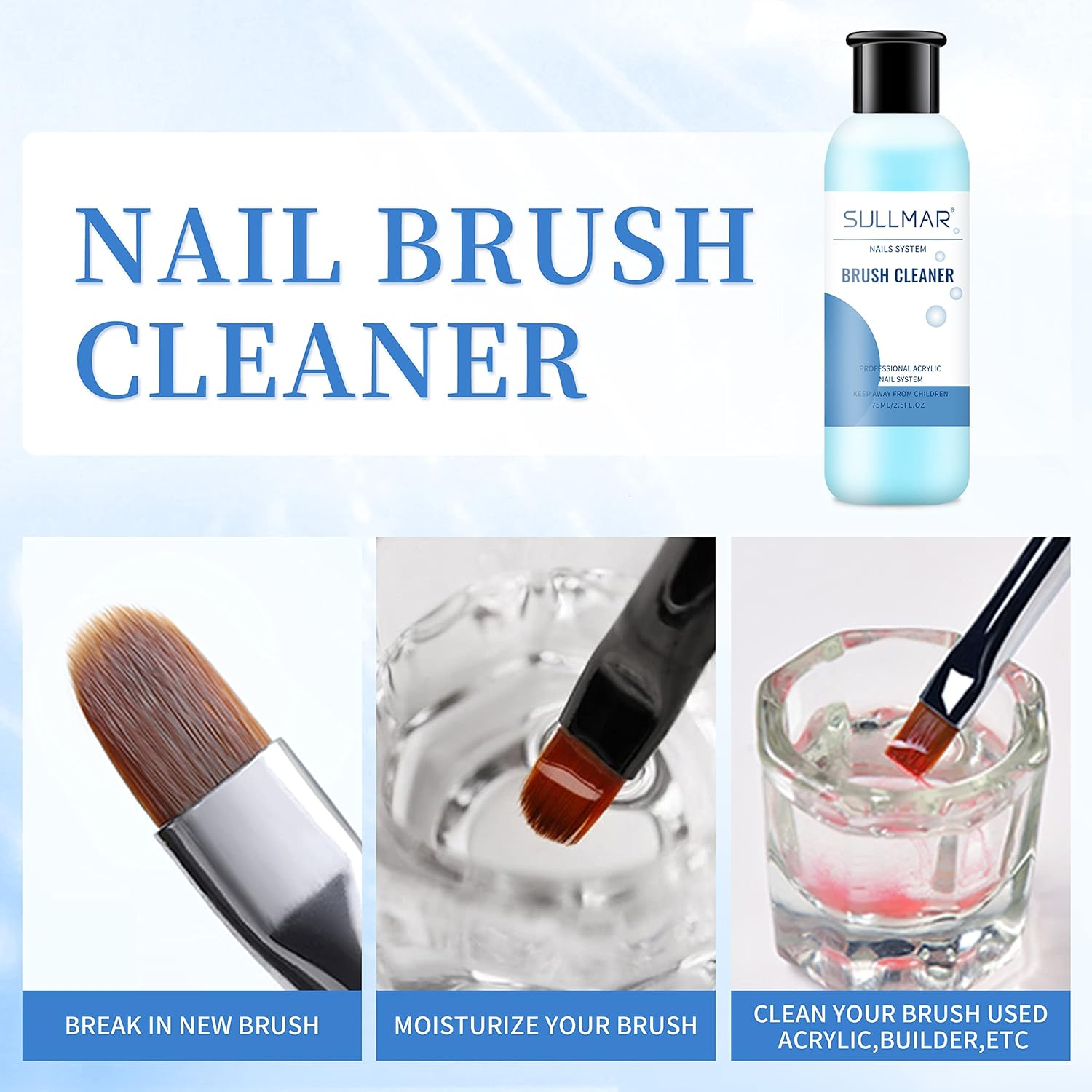 SULLMAR Acrylic Monomer Liquid 75Ml 2.5FL.OZ & Nail Brush Cleaner 75Ml 2.5FL.OZ for Acrylic Nails