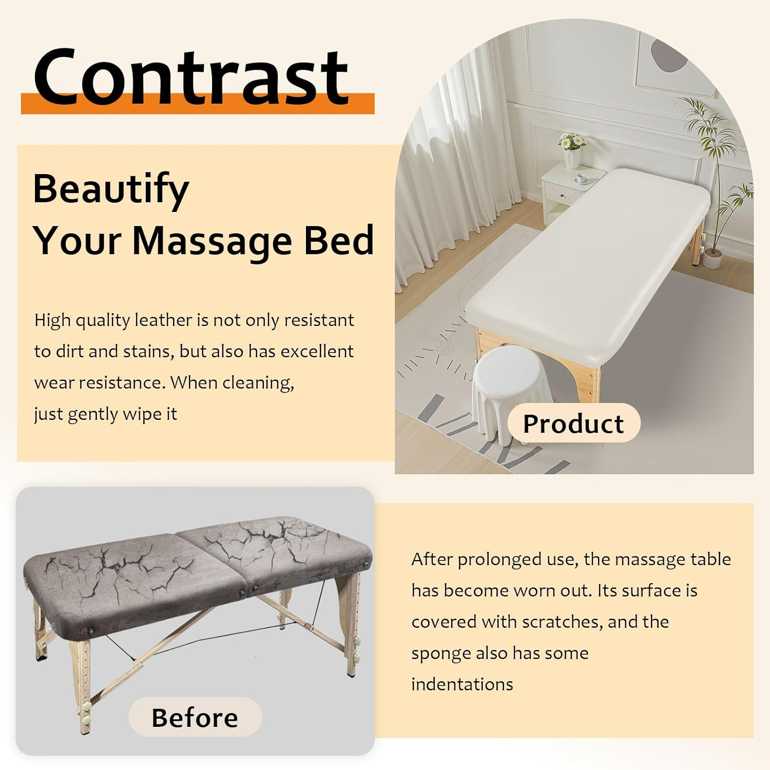 Lufyzora PU Leather Massage Table Cover Waterproof Massage Table Cover Protector Elastic, Odorless & Anti-Wrinkle Wipeable Massage Bed Cover Fitted for 6FT Massage Bed/Spa Bed/Lash Bed (White, 1Pcs) image number 1