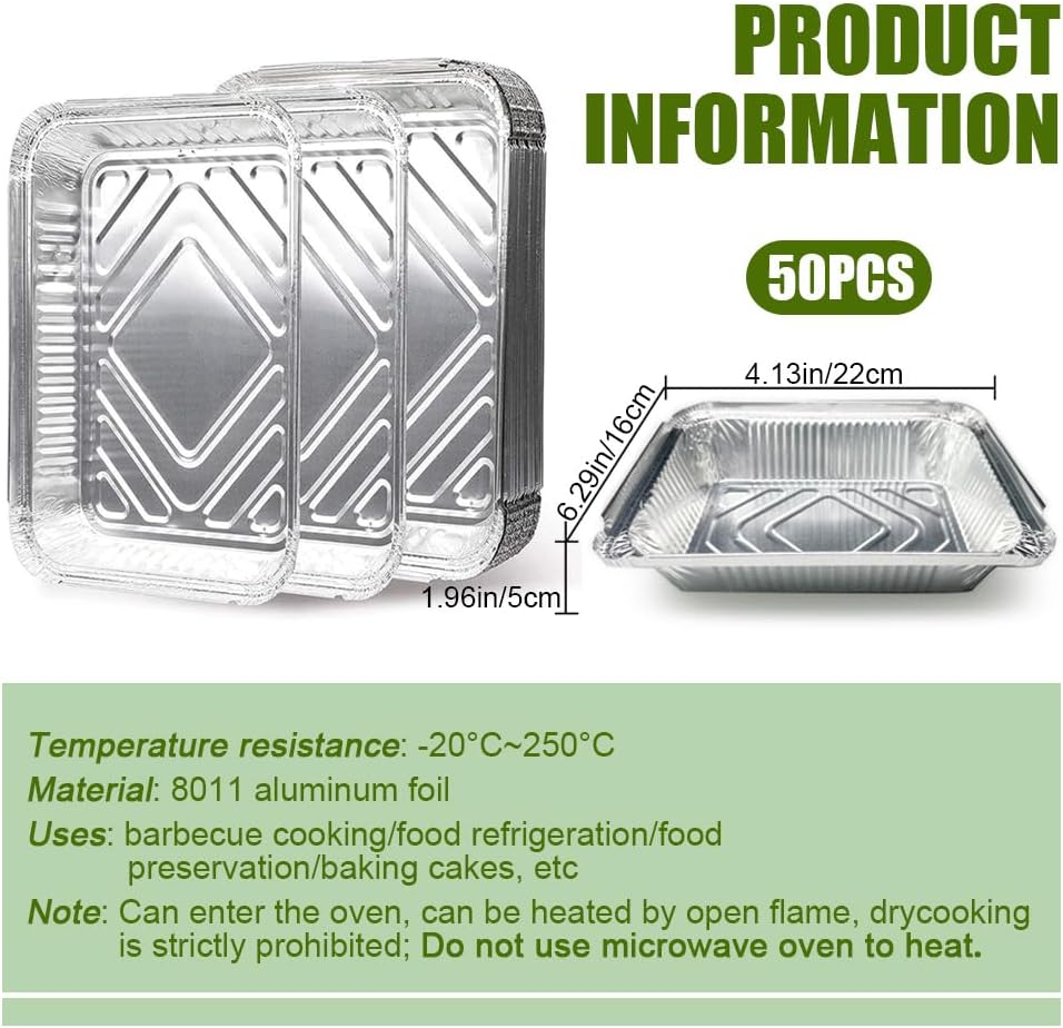 50Pcs Foil Tray Aluminium Foil Baking Trays Foil Take Out Pans, 22X16X5Cm Disposable Foil Food Containers for Roasting, Baking, Cooking (Silver) image number 6