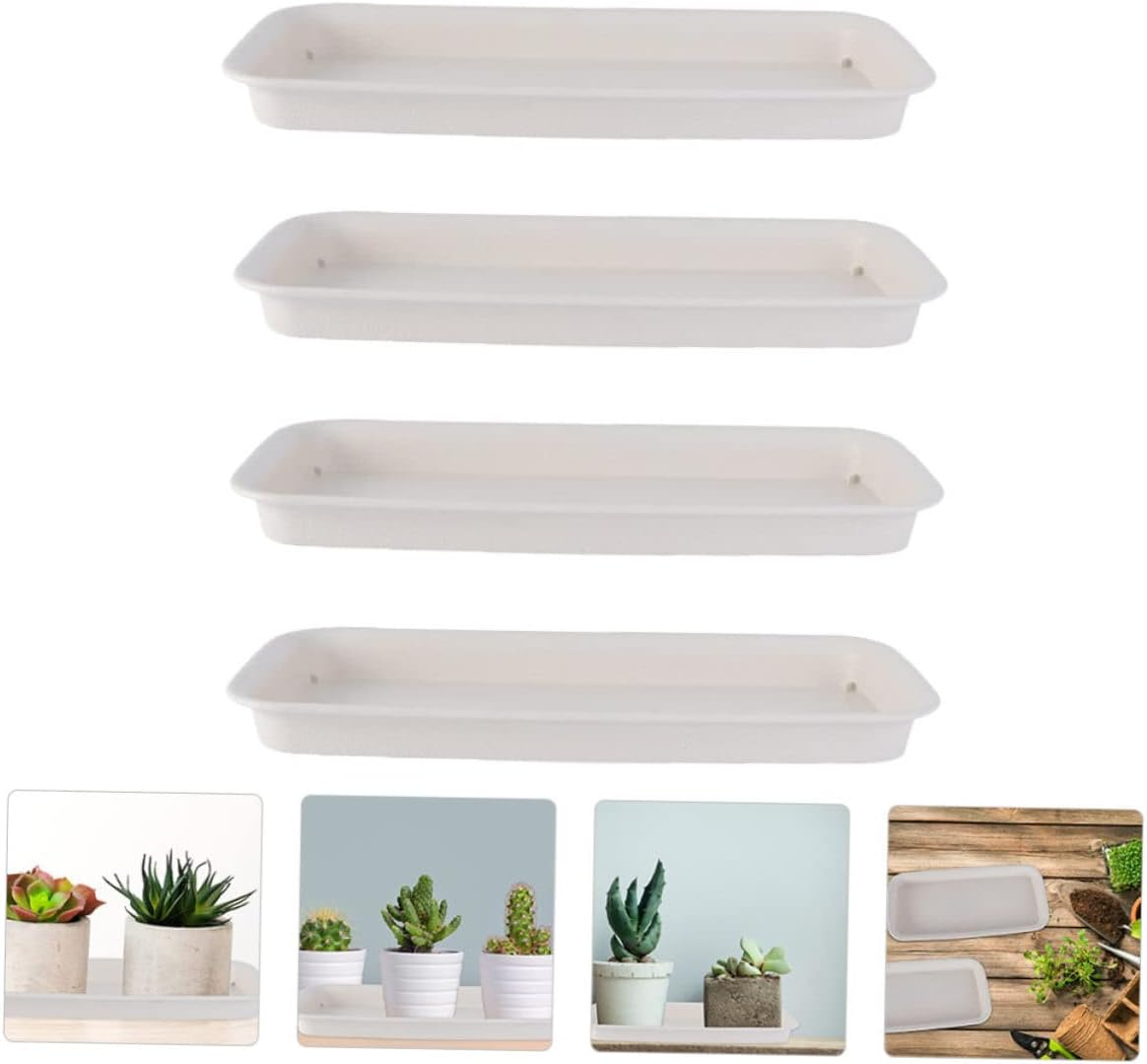 KONTONTY 4Pcs Rectangular Flowerpot Plate Plant Pot Holder Plastic Trays Outdoor Gardening Trays Pan Plant Containers Accessories Planter Succulent Pots Thickened Water Pan Easy Clean image number 3