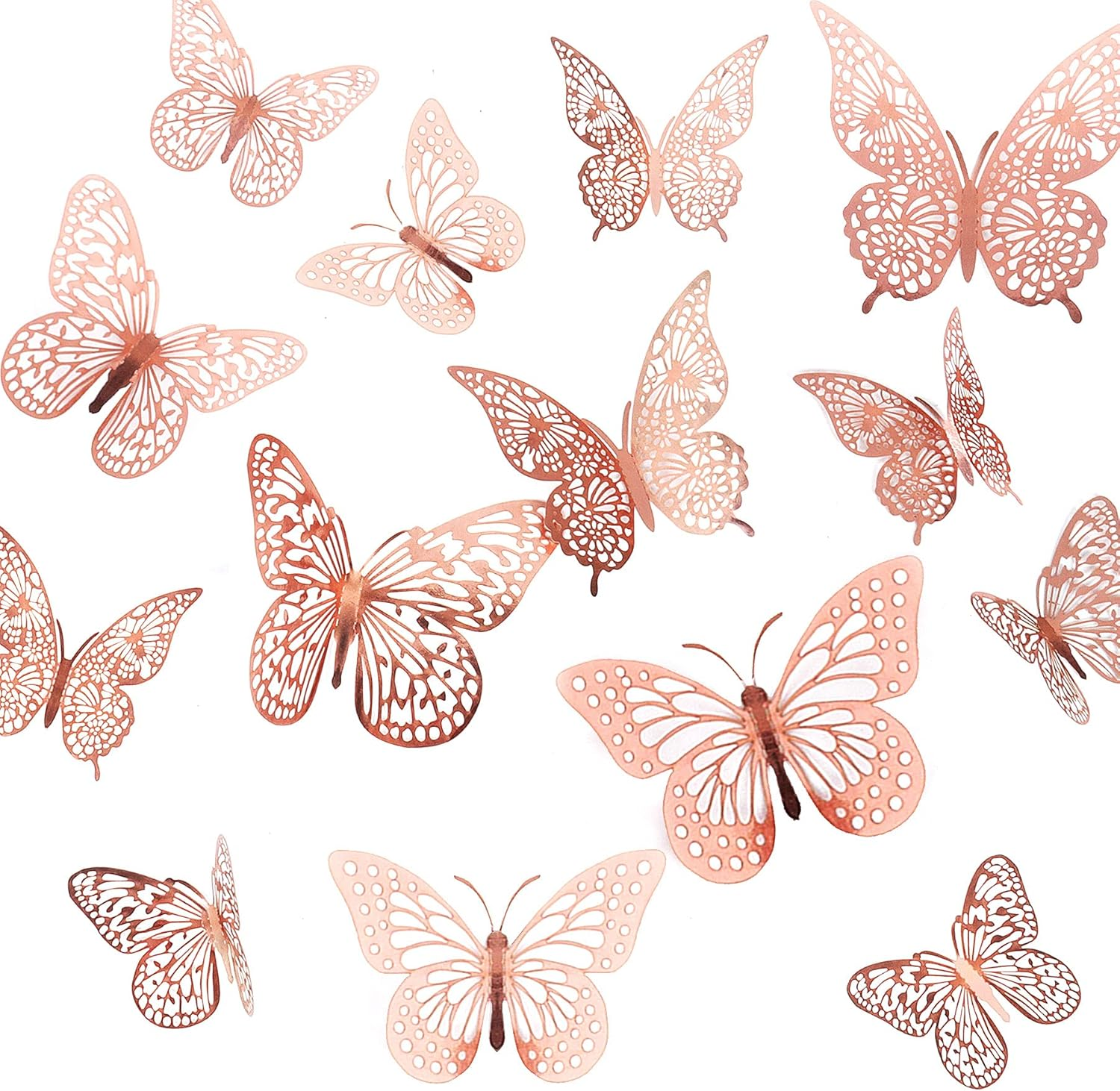 Butterfly Cake Decorations 36 Pcs Glitter 3D Butterflies Cupcake Toppers Rose Gold Hollow Cake Topper for Birthday Wedding Party Sticker Decoration image number 3