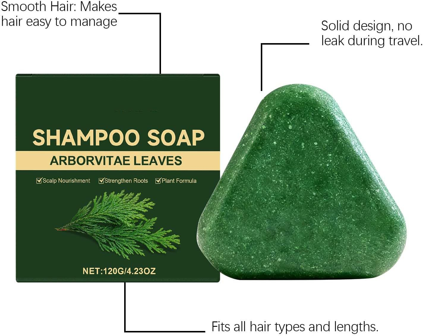 Nature Triangle Shampoo Bar for Women & Men, Cleansing Soap with Arborvitae Leaves, Shampoo Bar for Thinning Hair Cleansing & Nourishing, Triangle Hair Soap with Coconut Olive Castor Oil (4) image number 5