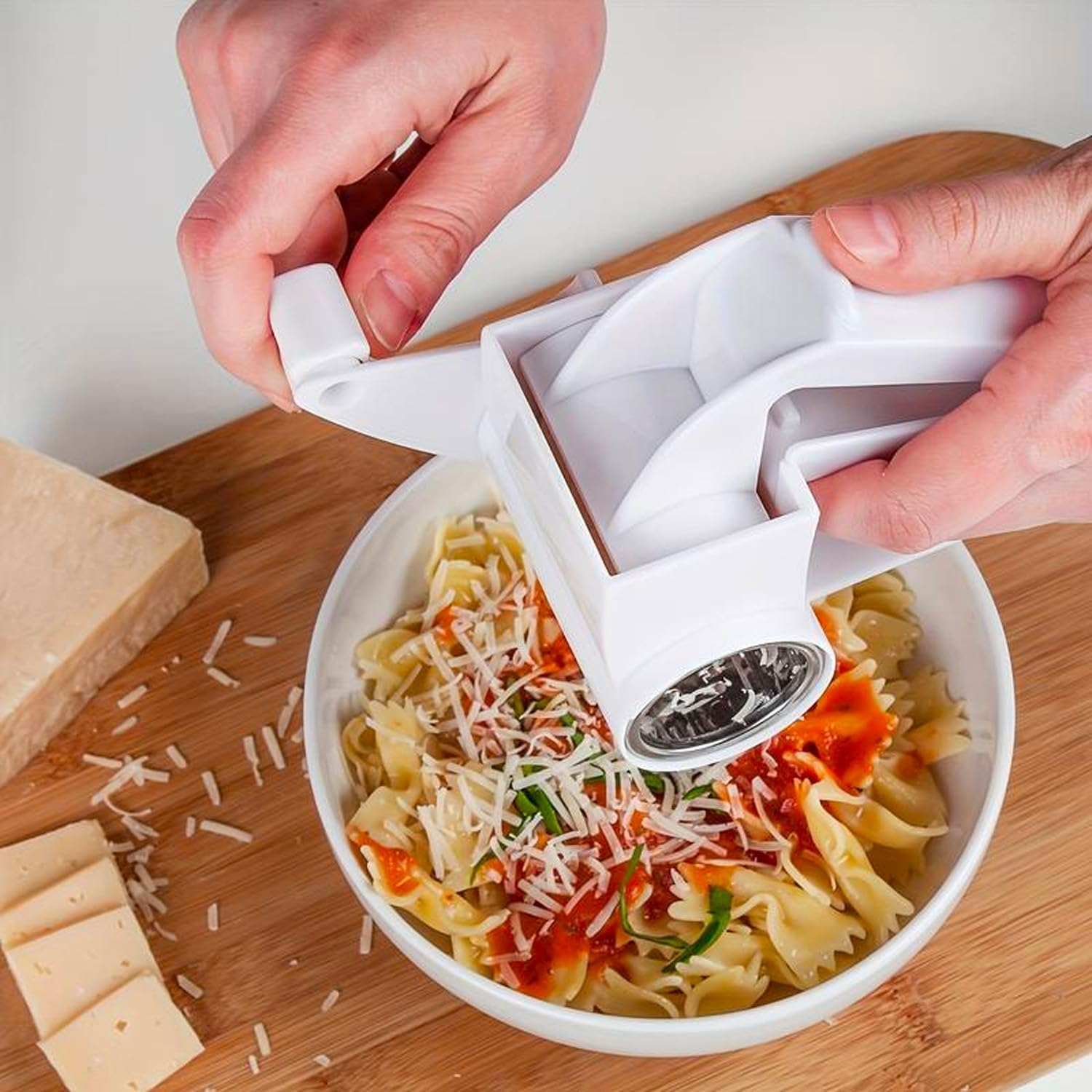 Avilia Hand Crank Grater for Cheese, Chocolate and Vegetables - Kitchen Gadget, Durable Plastic Frame, Stainless Steel Blade, Dishwasher Safe, Ambidextrous, 17 X 13 X 9 Cm image number 4