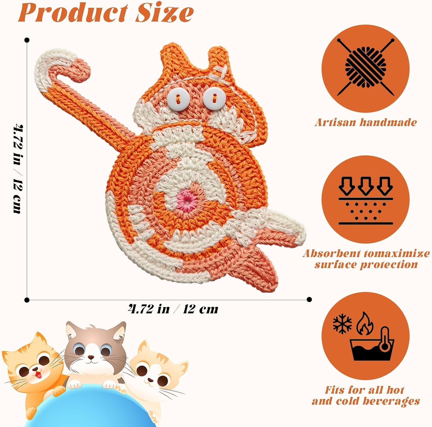 NAKODU 4PCS Drink Coaster Cat Gifts for Cat Lovers, Fun Woven Creative Coasters,Cute Coffee Coaster for Home Decor Tabletop Protection Suitable for Kinds Cups image number 5