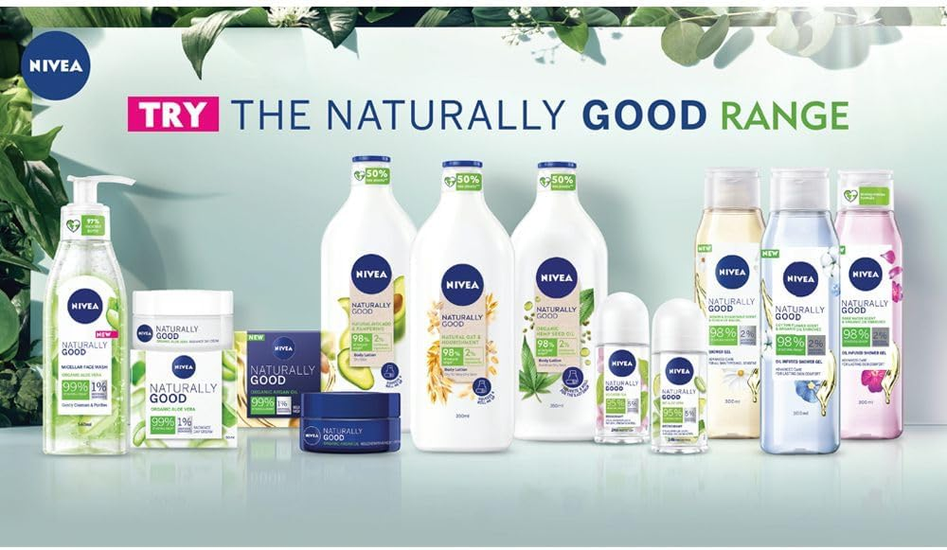 NIVEA Naturally Good Shower Gel & Body Wash, Scented with Honeysuckle & Enriched with Organic Oils, 300Ml, Detox Cleanse, Best Body Wash, Soap Free Body Wash